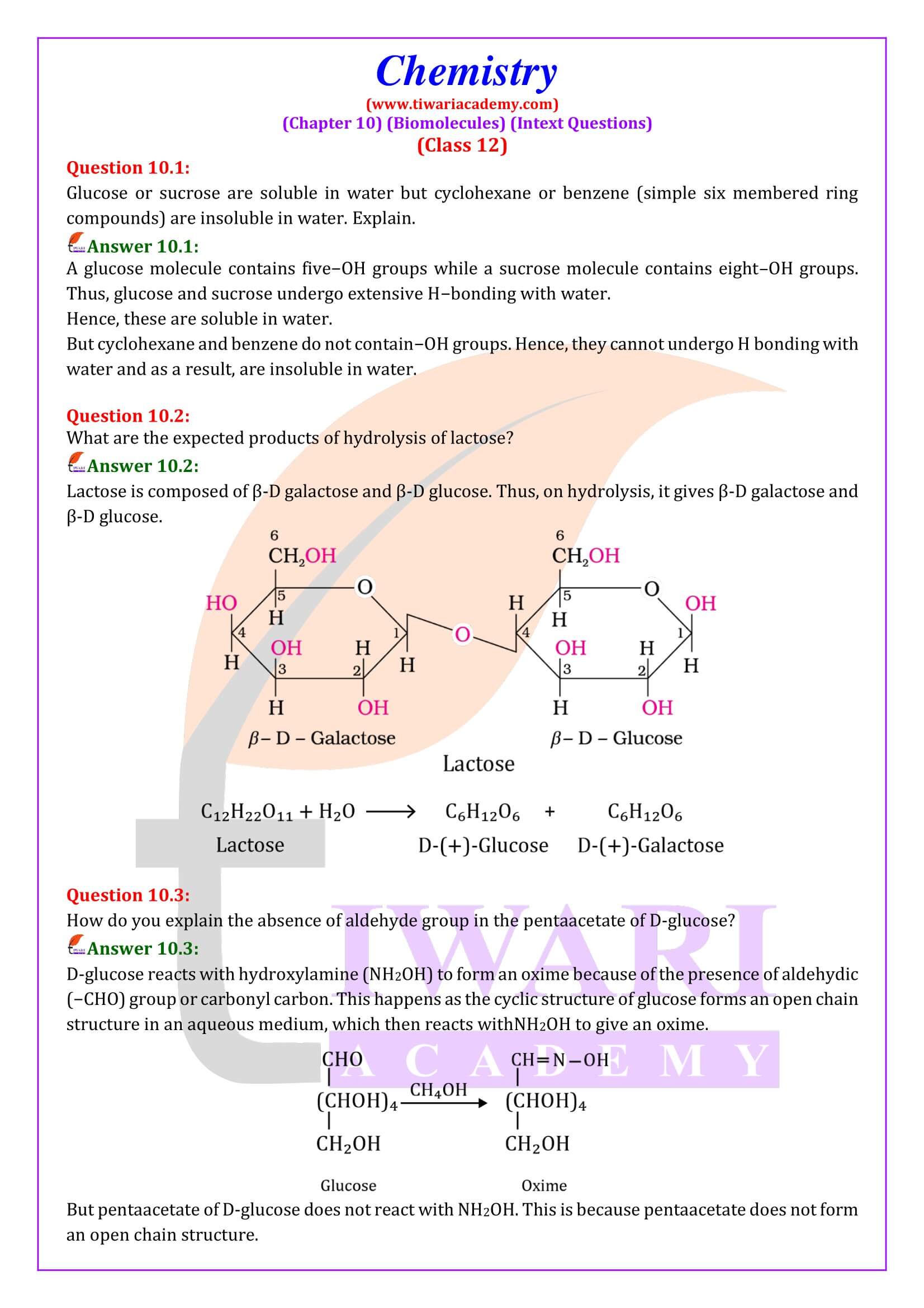 Class 12 Chemistry Chapter 10 Intext