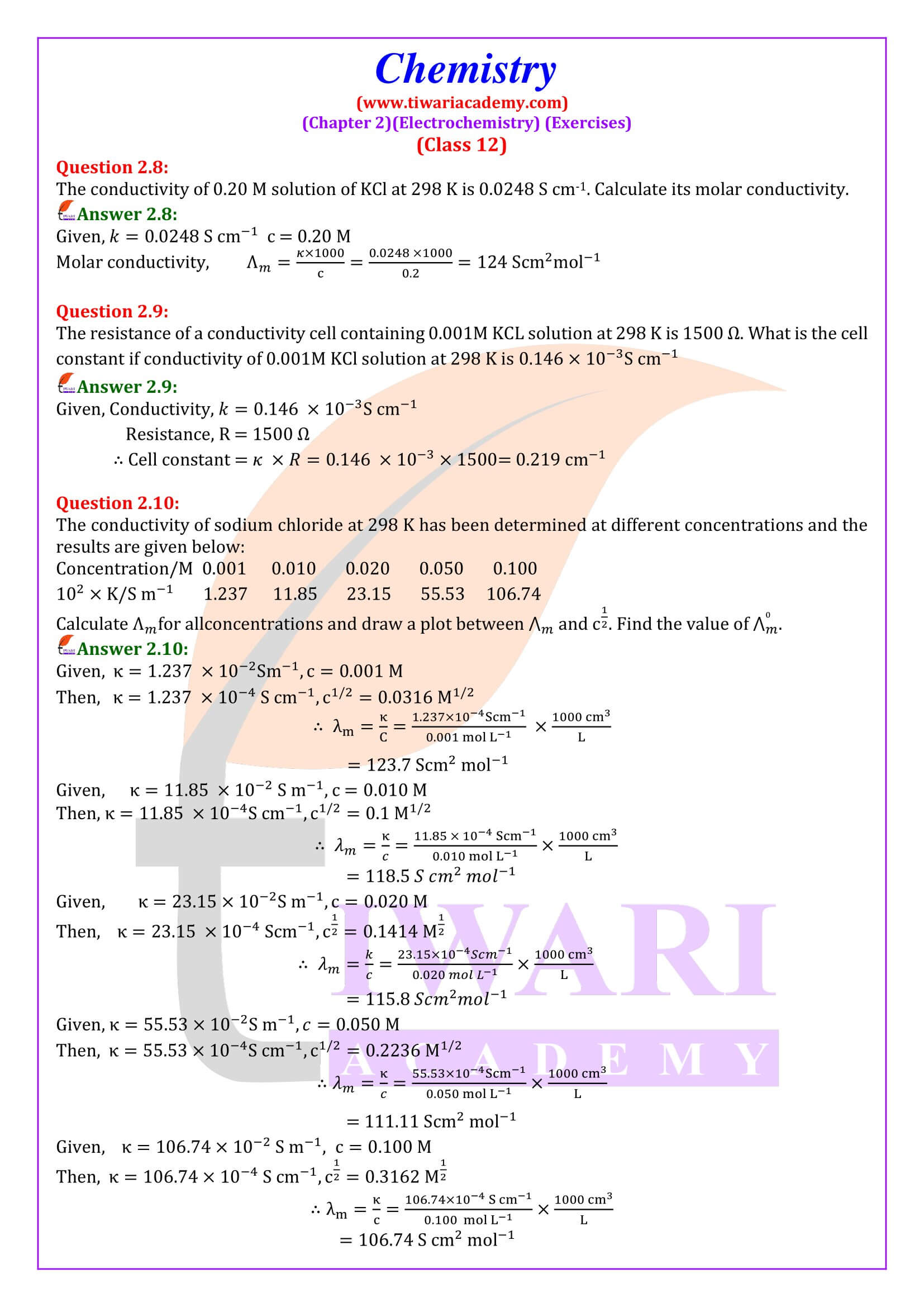 NCERT Solutions for Class 12 Chemistry Chapter 2 Answers
