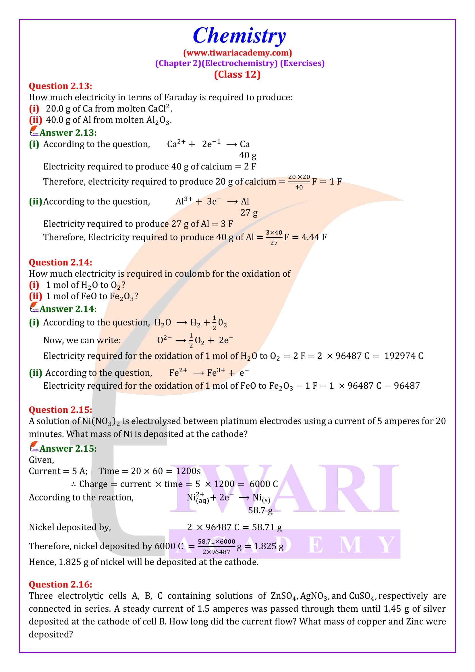 NCERT Solutions for Class 12 Chemistry Chapter 2 Exercises answers