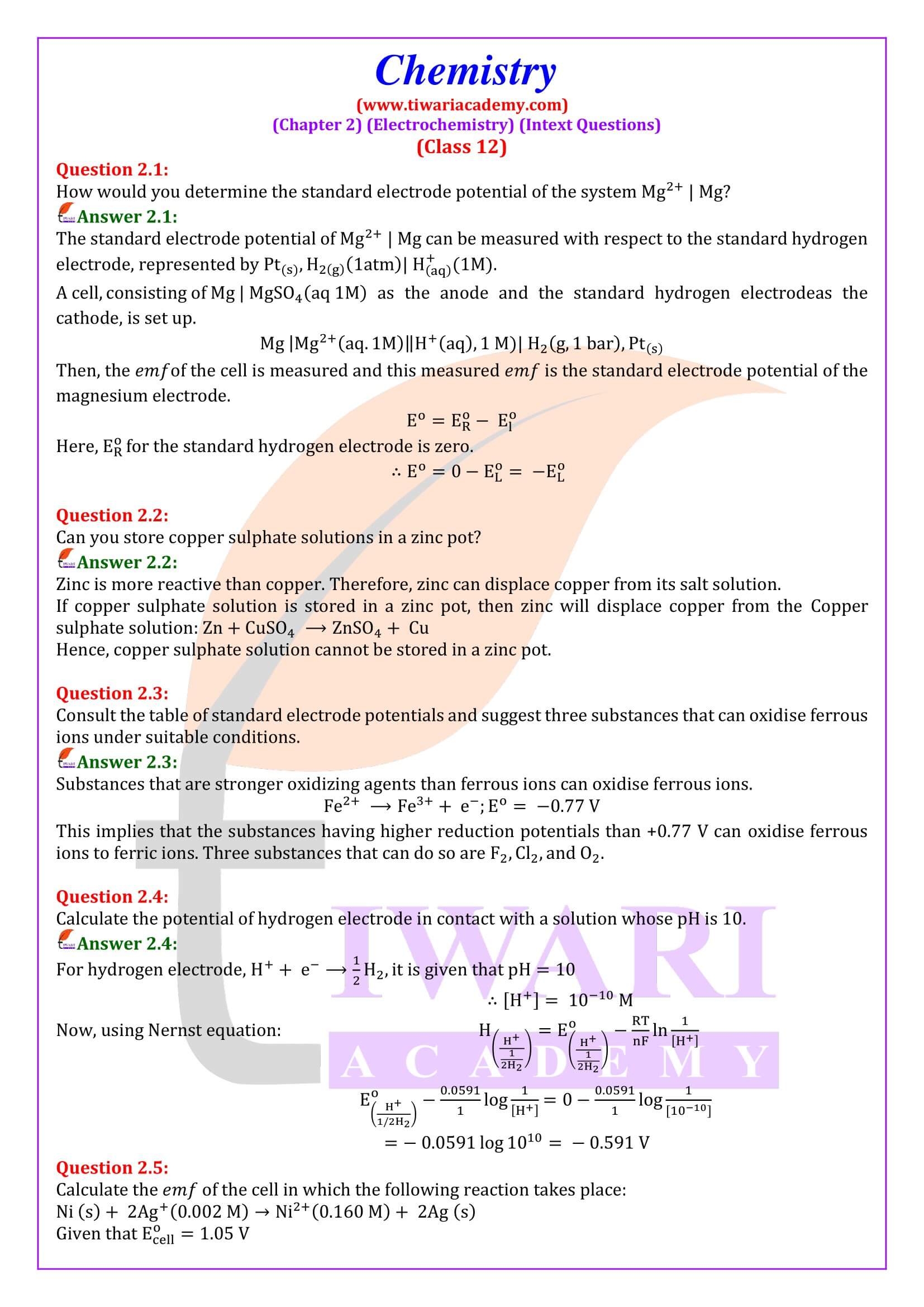 NCERT Solutions for Class 12 Chemistry Chapter 2 Intext Questions