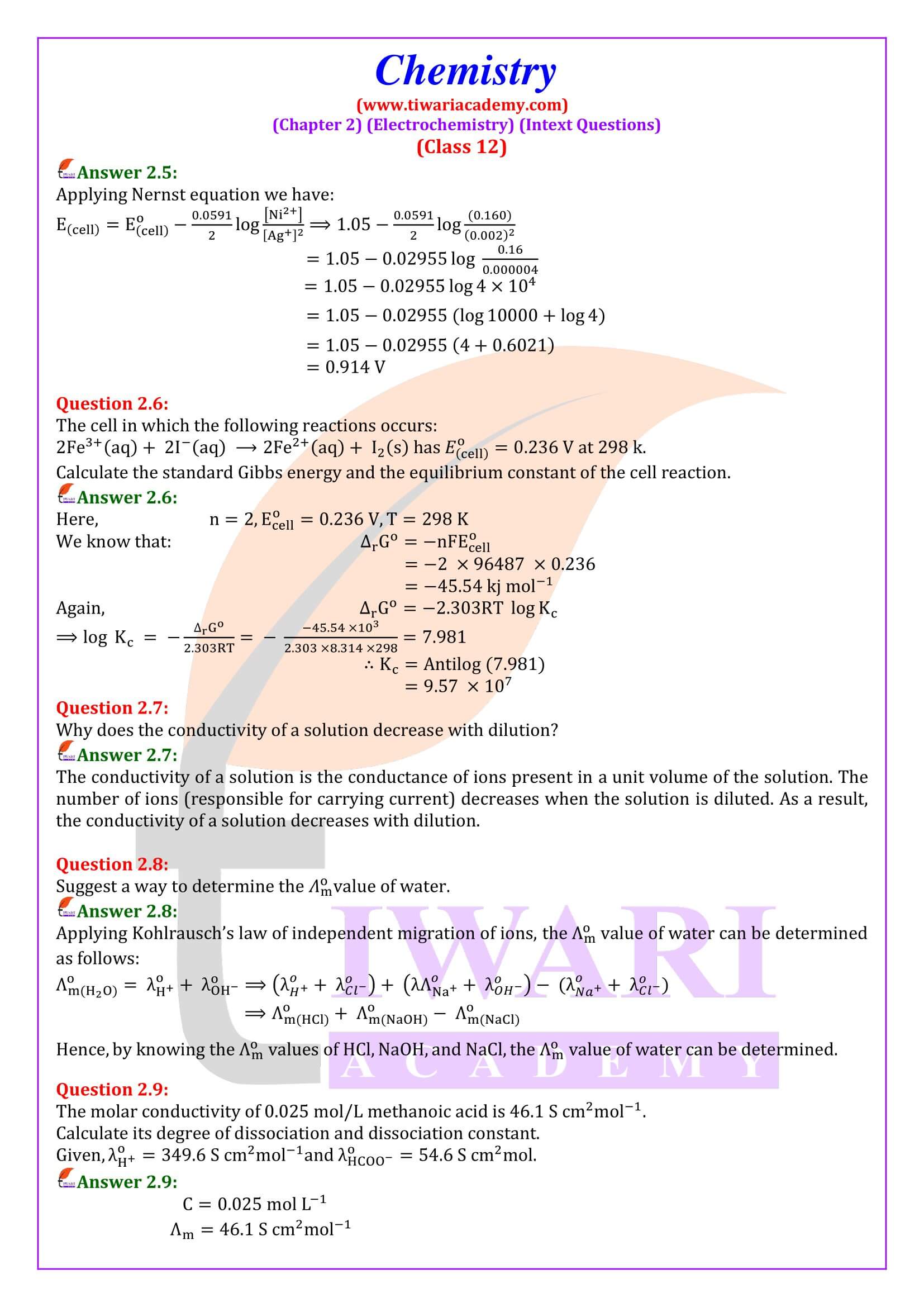 Class 12 Chemistry Chapter 2 Intext Questions