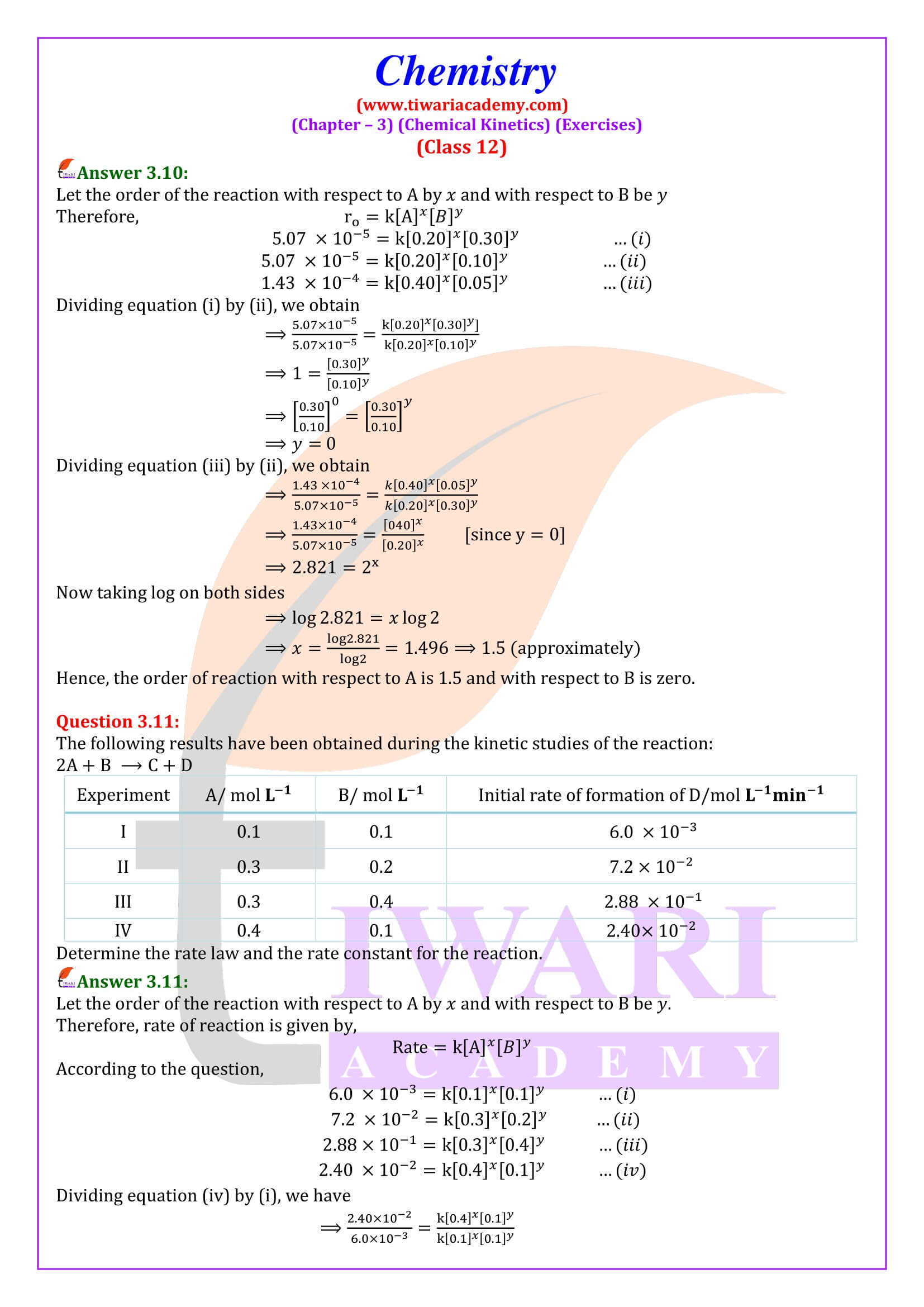 NCERT Solutions for Class 12 Chemistry Chapter 3 Exercises