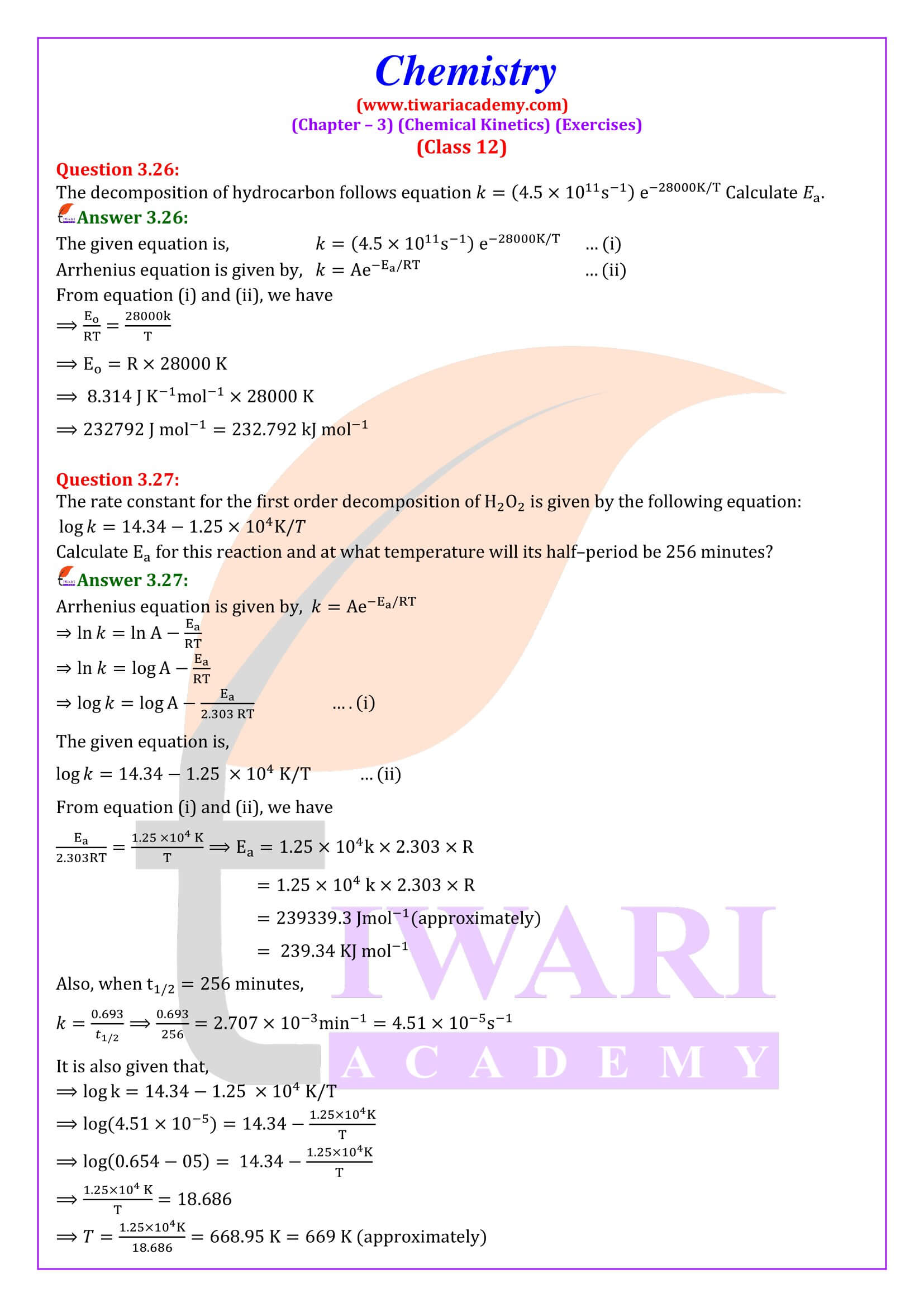 Class 12 Chemistry Chapter 3 Exercises Solutions