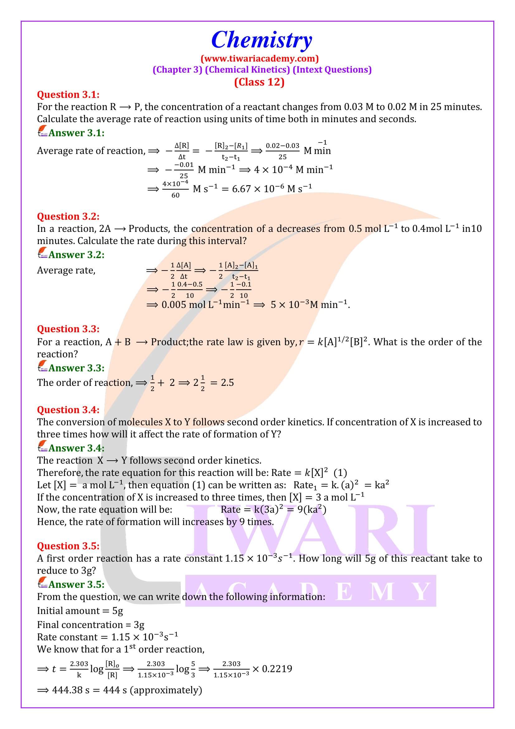 Class 12 Chemistry Chapter 3 Intext