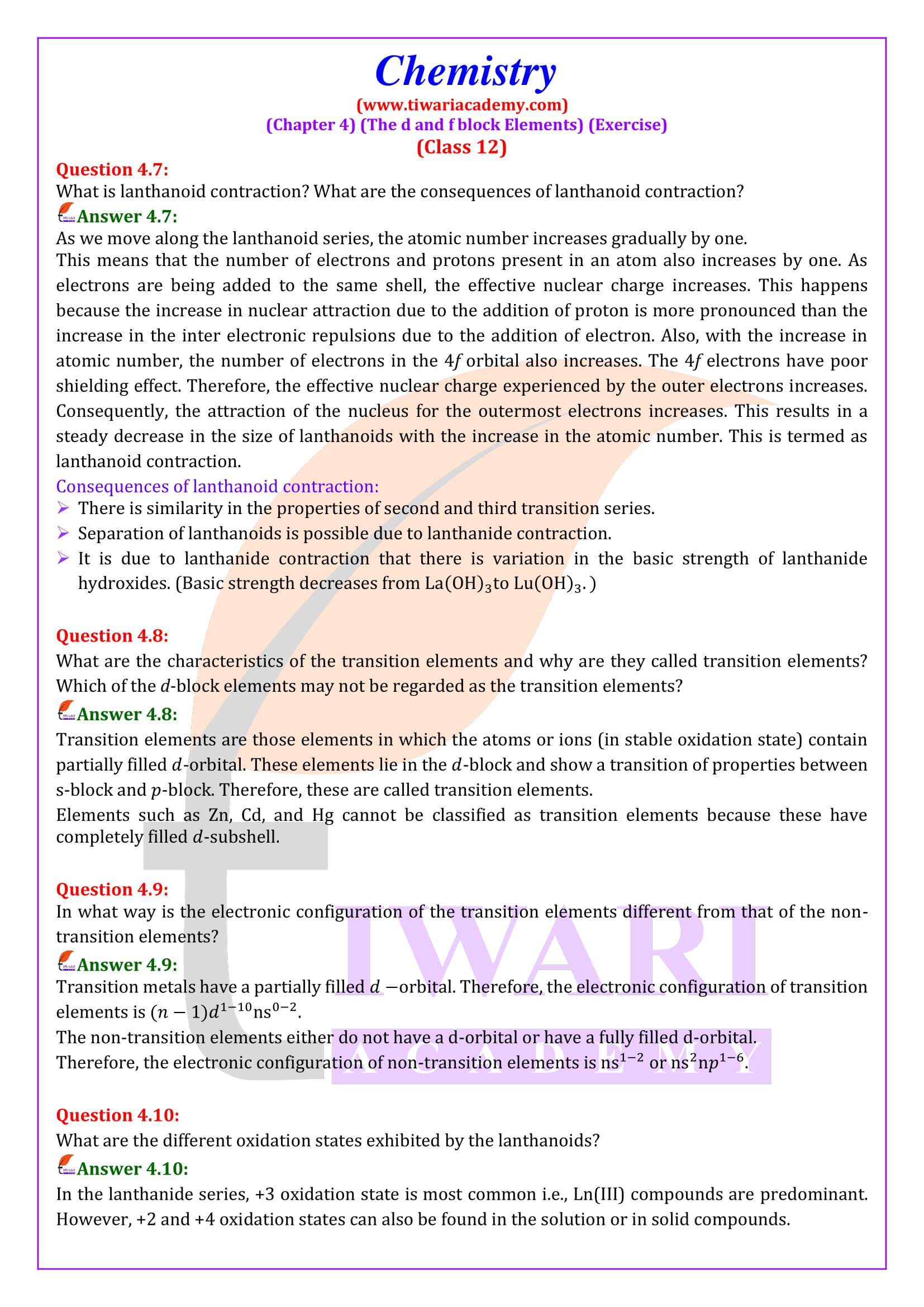 NCERT Solutions for Class 12 Chemistry Chapter 4