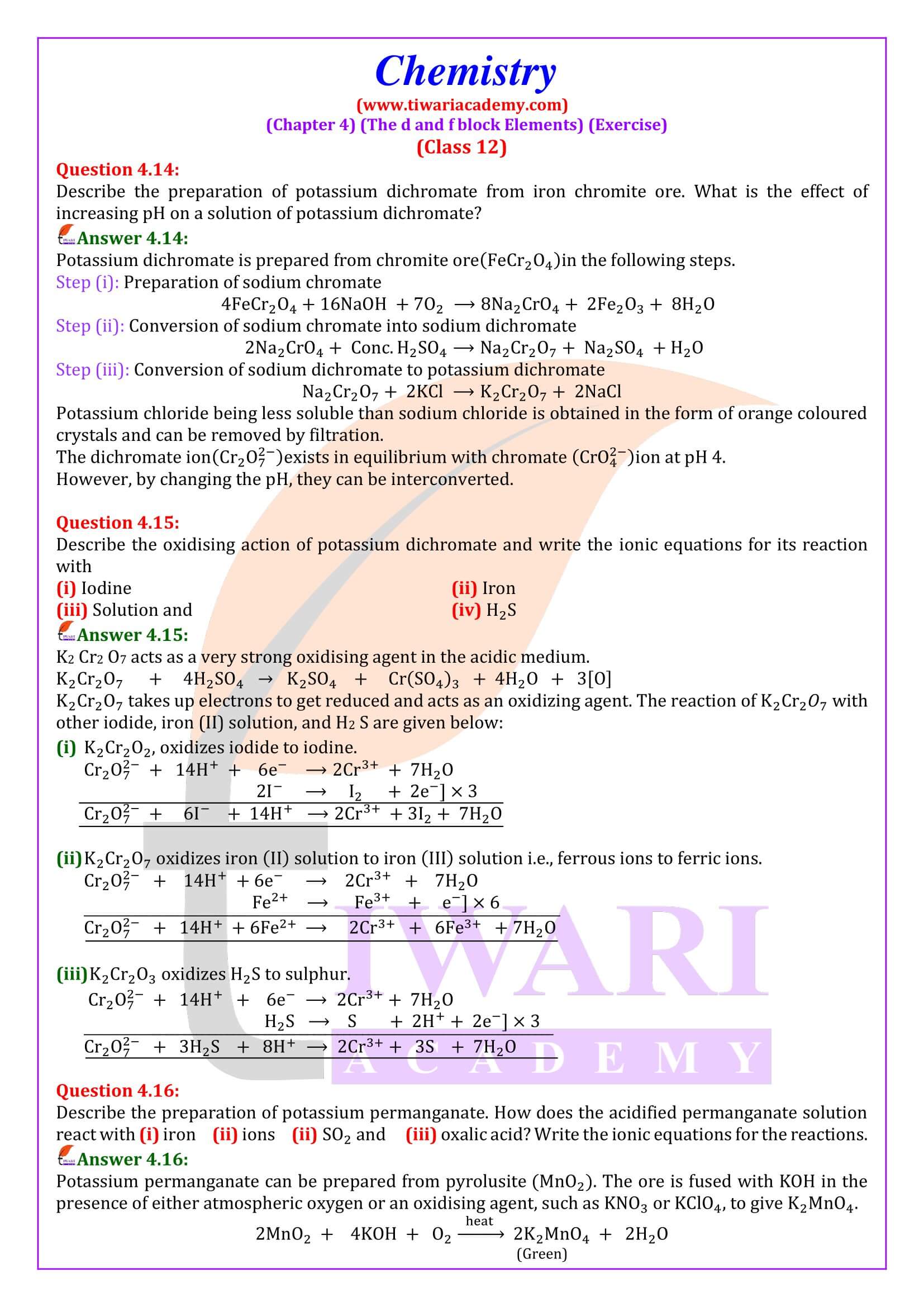 NCERT Solutions for Class 12 Chemistry Chapter 4 for new session