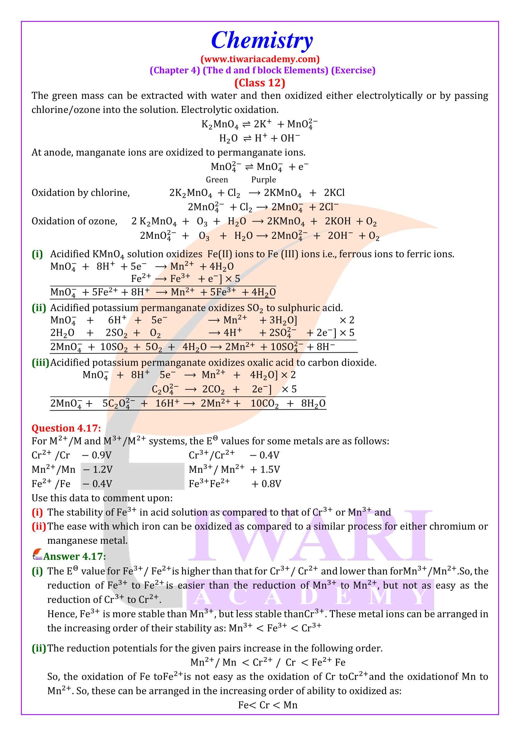 NCERT Solutions for Class 12 Chemistry Chapter 4 Exercises Answers