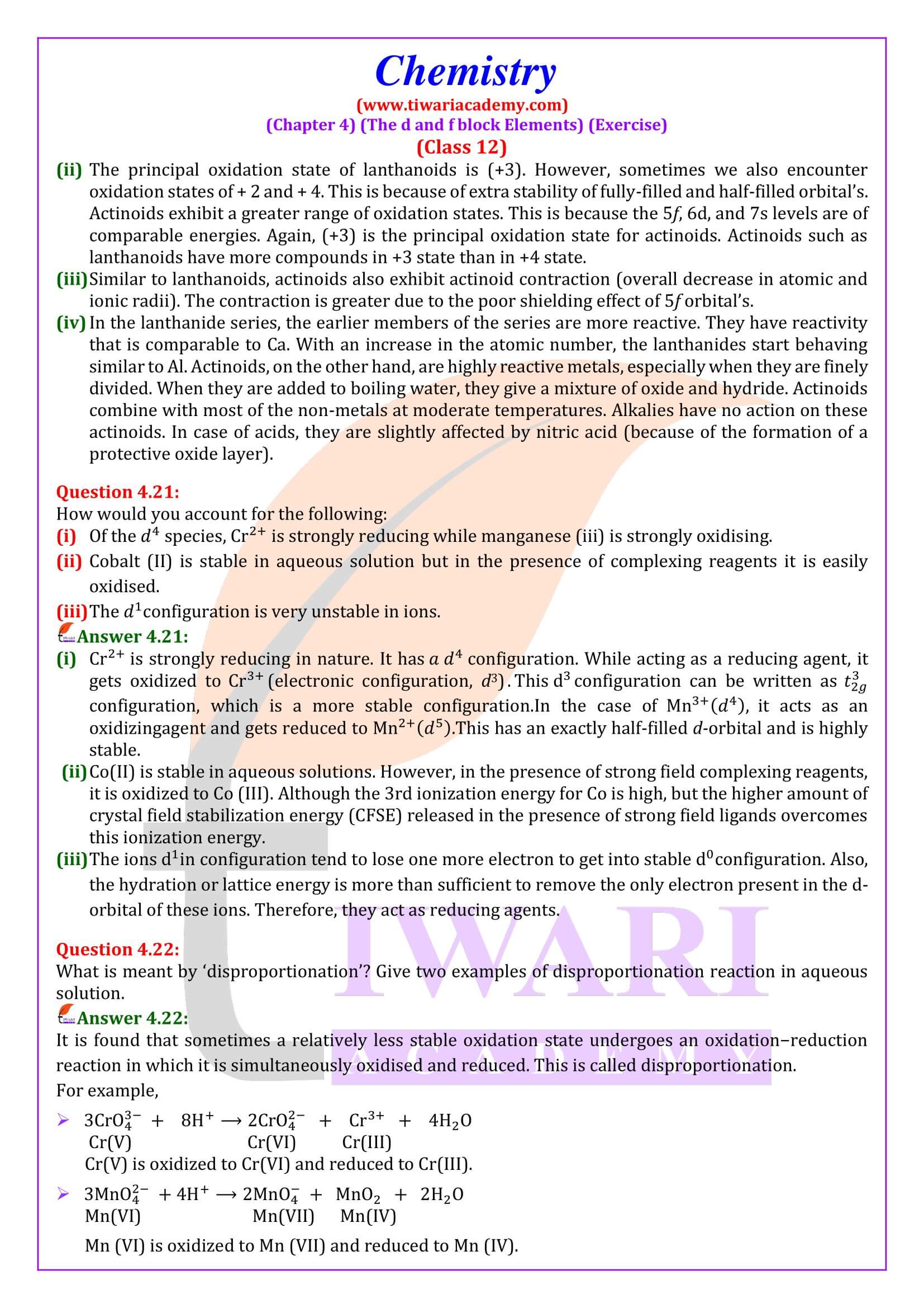 Class 12 Chemistry Chapter 4 Exercises