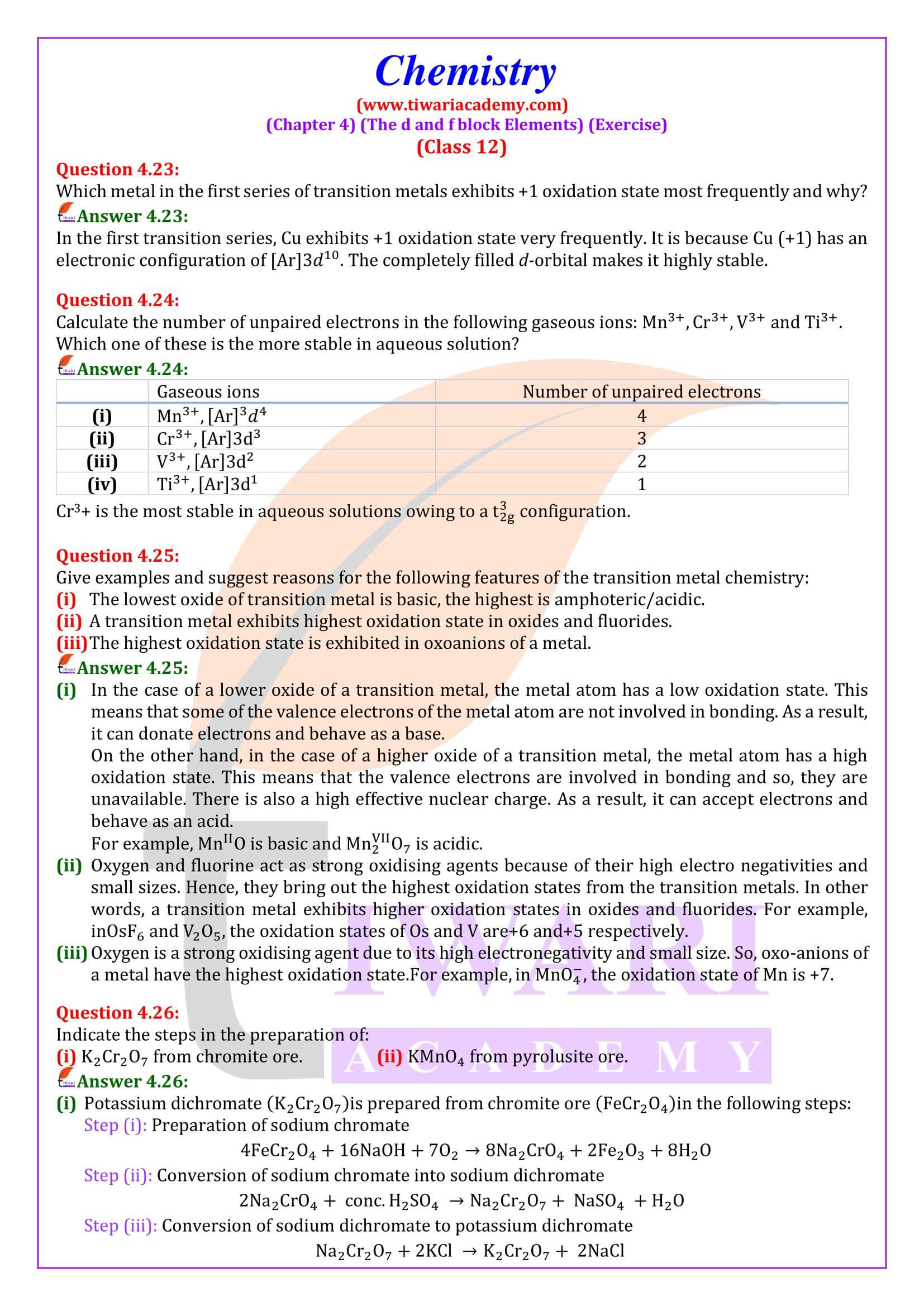 Class 12 Chemistry Chapter 4 Answers