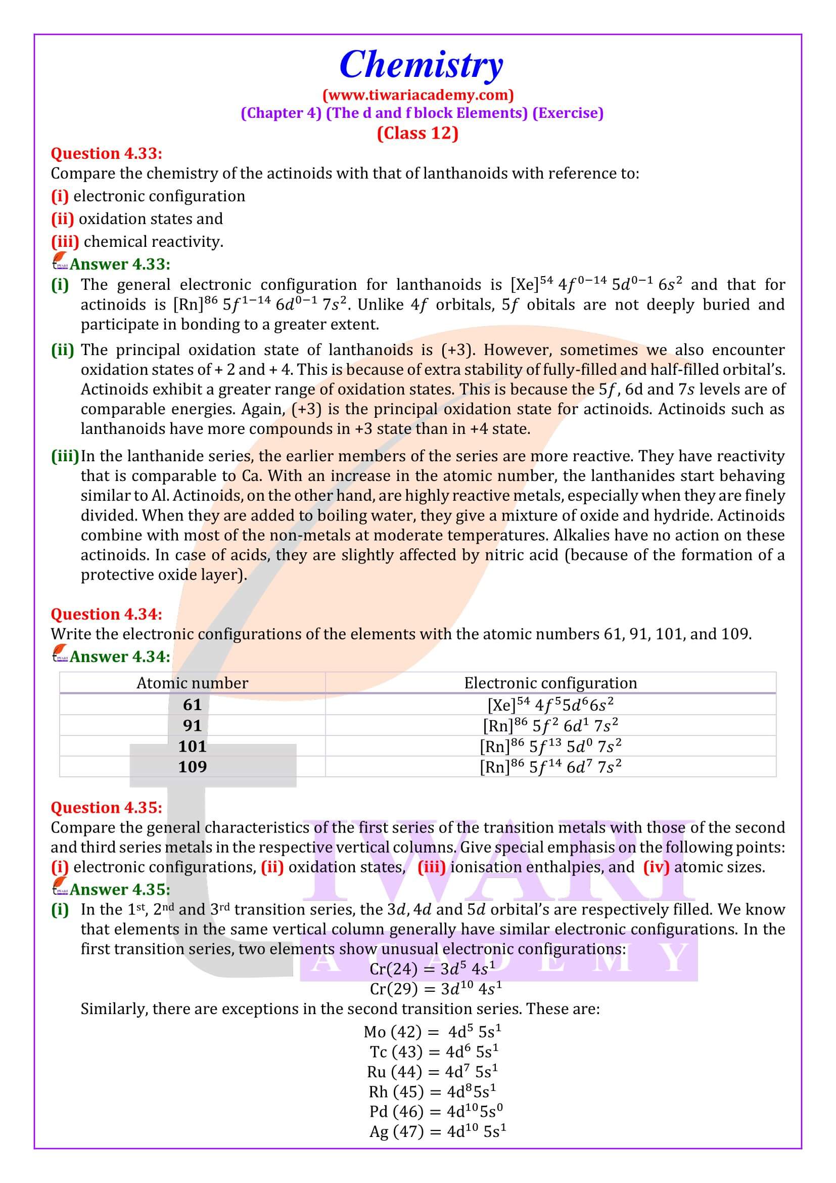 Class 12 Chemistry Chapter 4 Answers