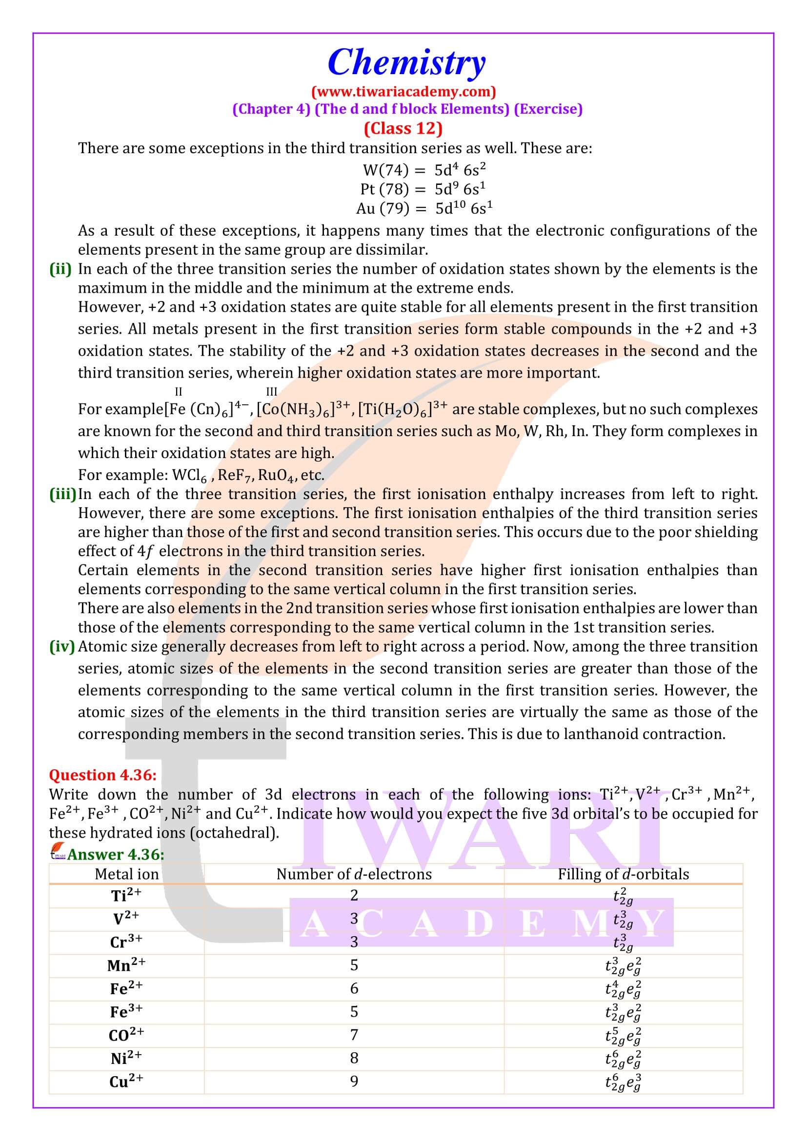 Class 12 Chemistry Chapter 4 solution in English