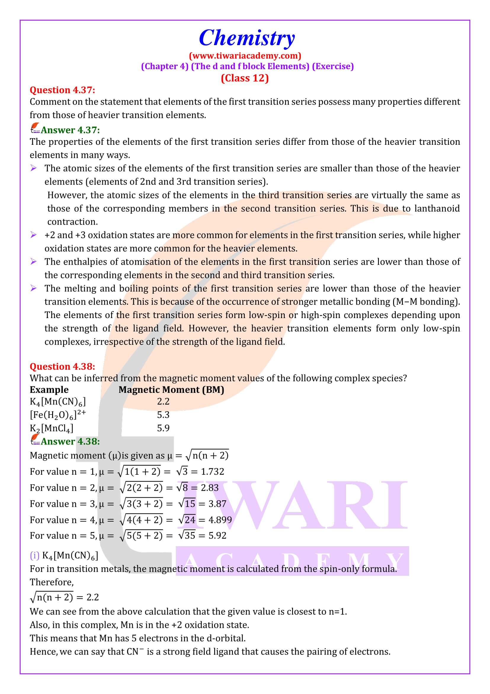 Class 12 Chemistry Chapter 4 guide