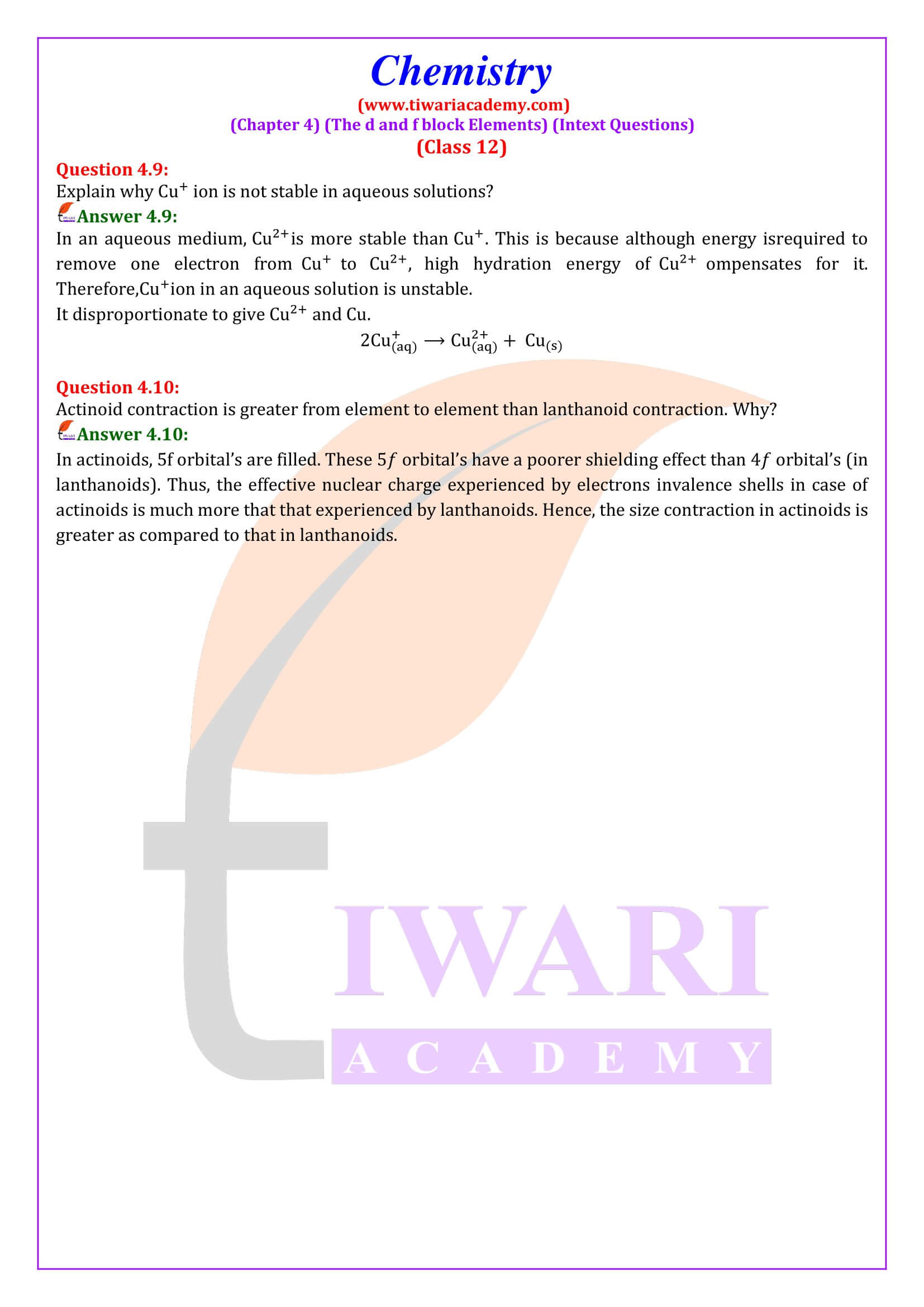 Class 12 Chemistry Chapter 4 Intext