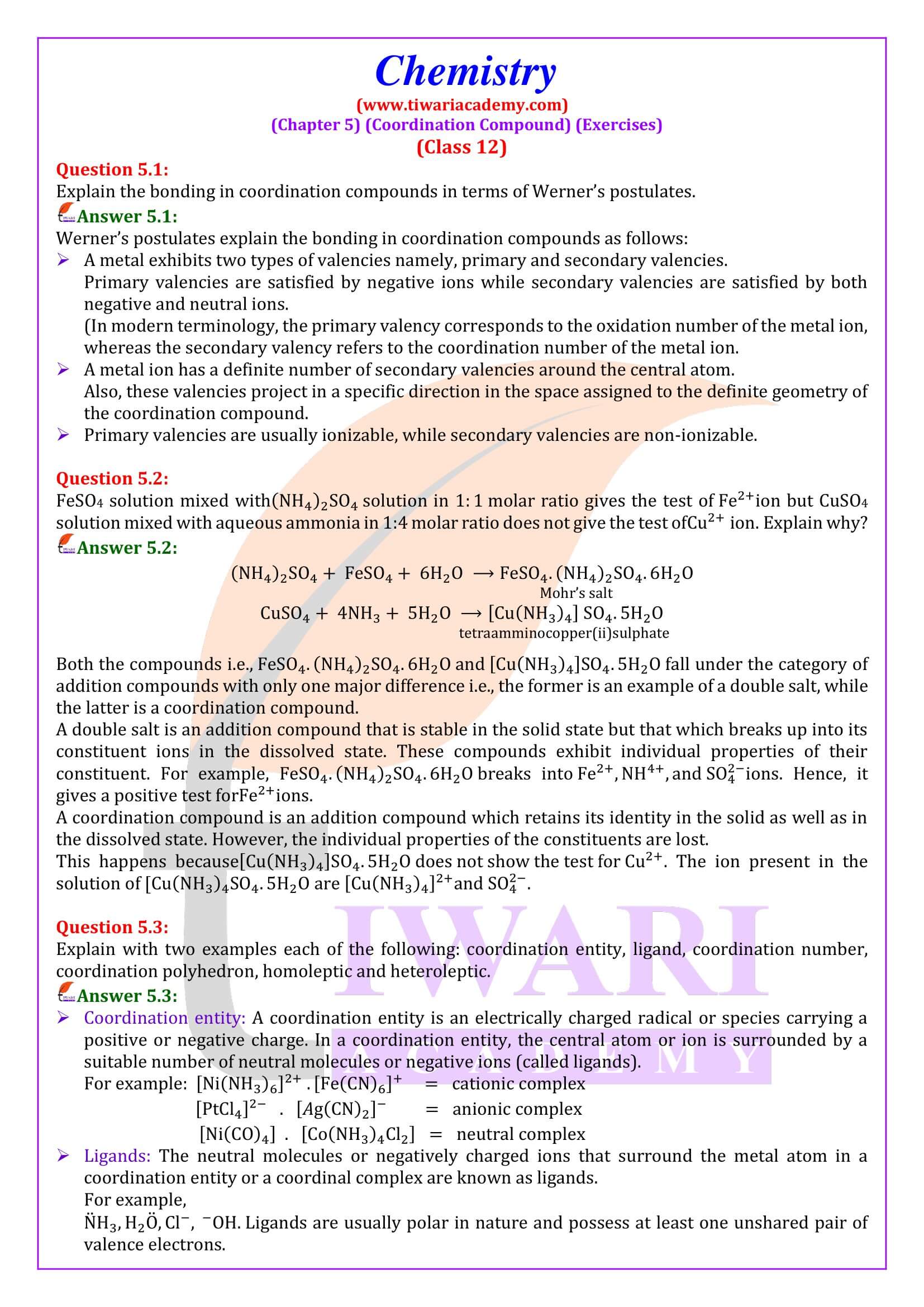 Class 12 Chemistry Chapter 5