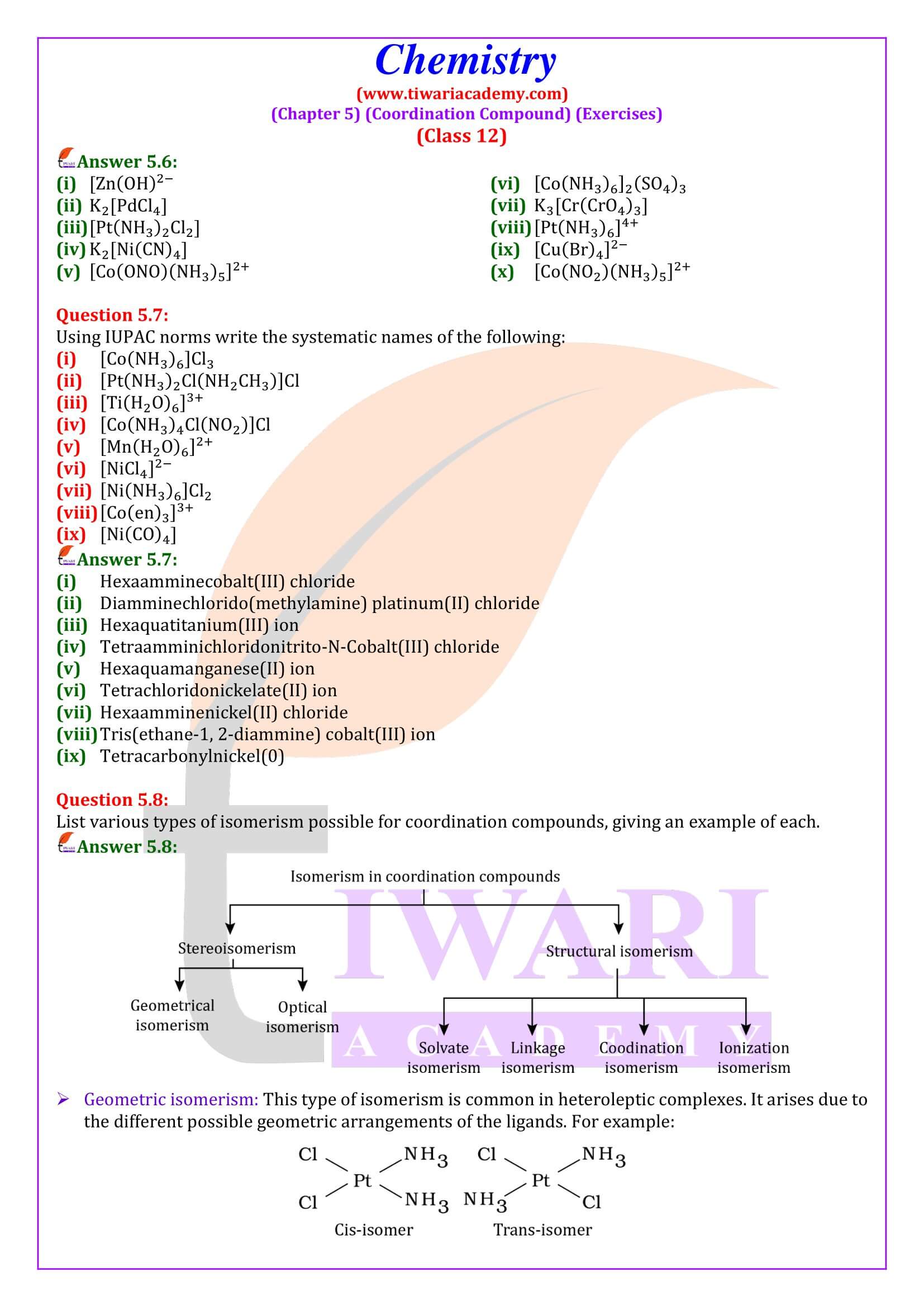 NCERT Solutions for Class 12 Chemistry Chapter 5 Answers