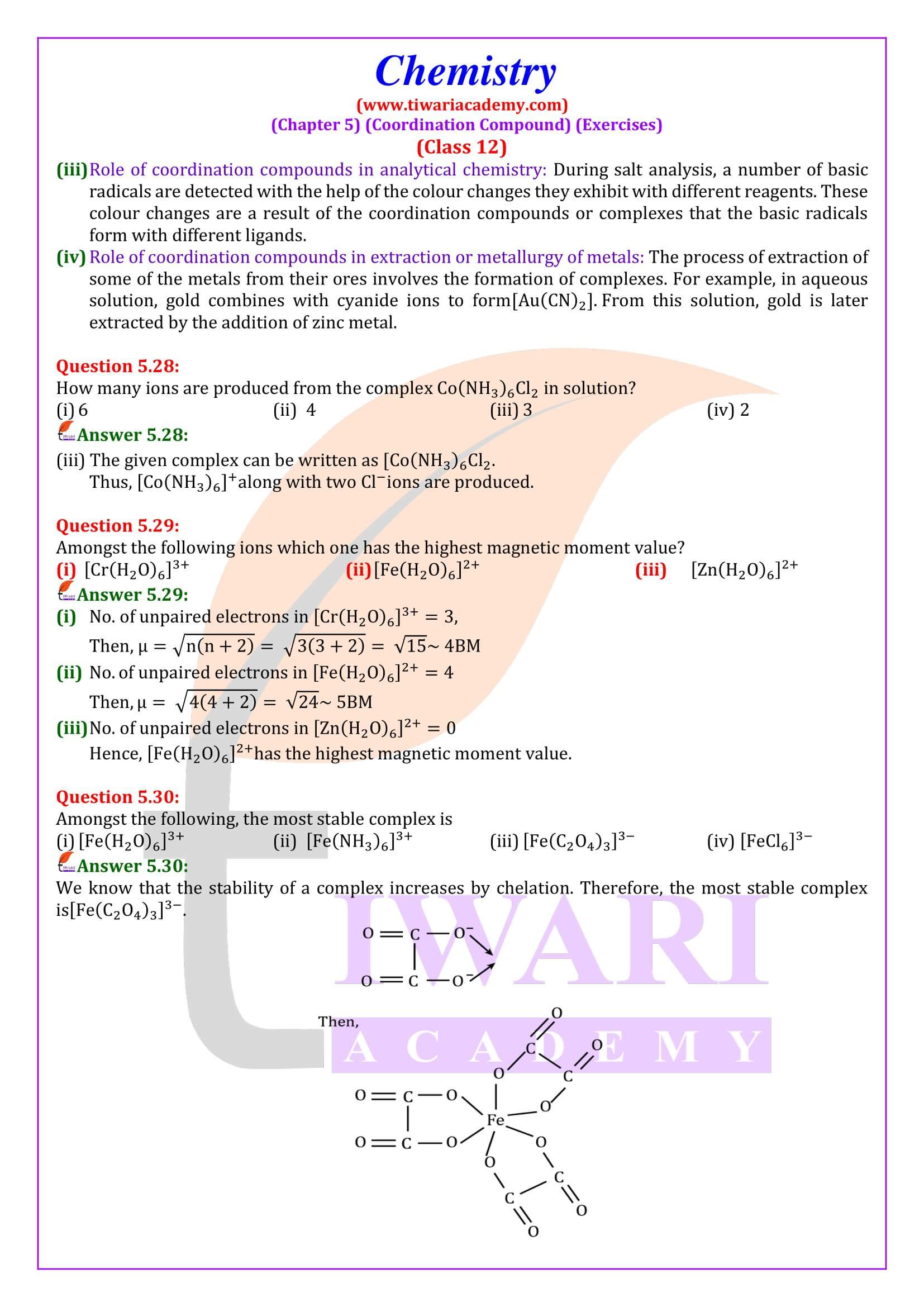 Class 12 Chemistry Chapter 5 NCERT Answers