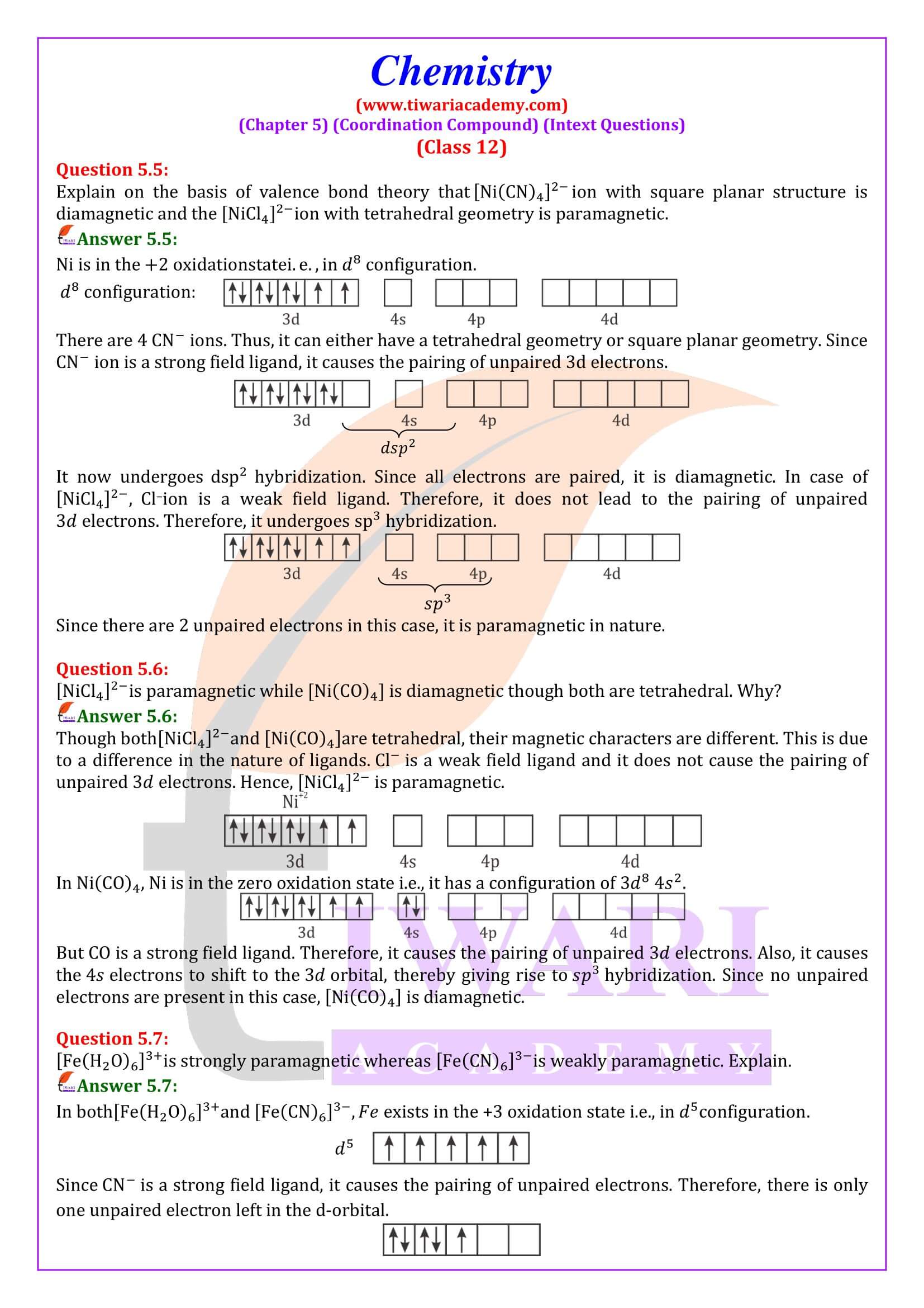 Class 12 Chemistry Chapter 5 Intext Question Answers