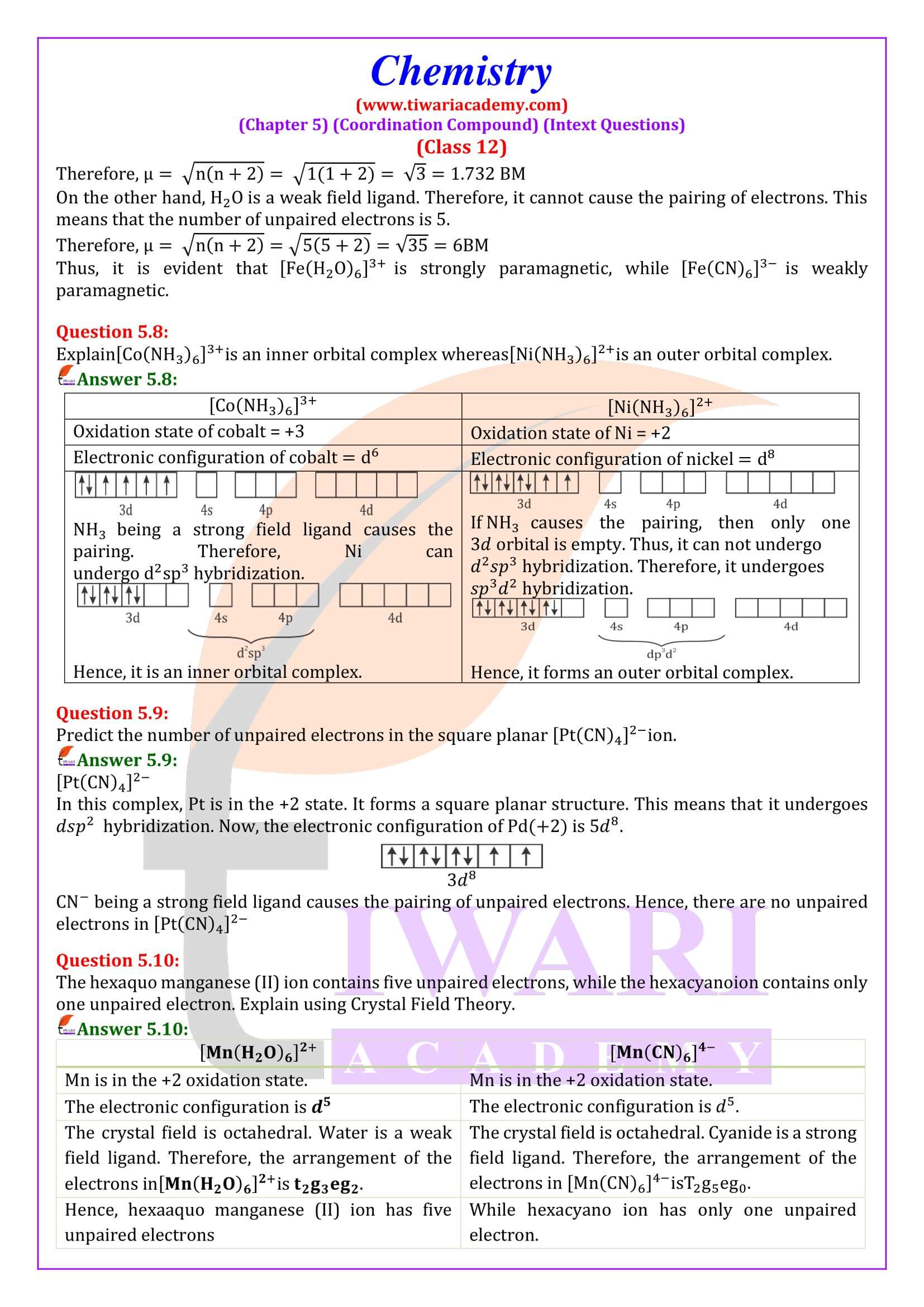 Class 12 Chemistry Chapter 5 Intext Solution