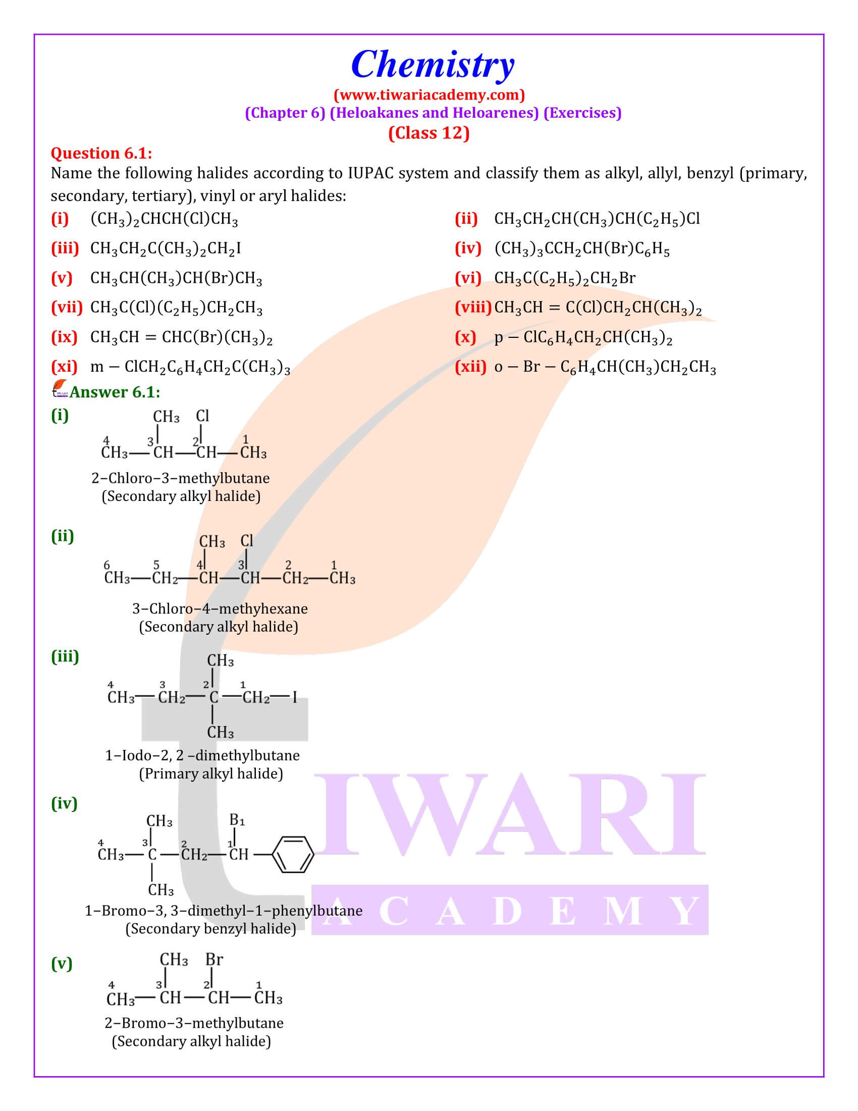 NCERT Solutions for Class 12 Chemistry Chapter 6 Haloalkanes and Haloarenes