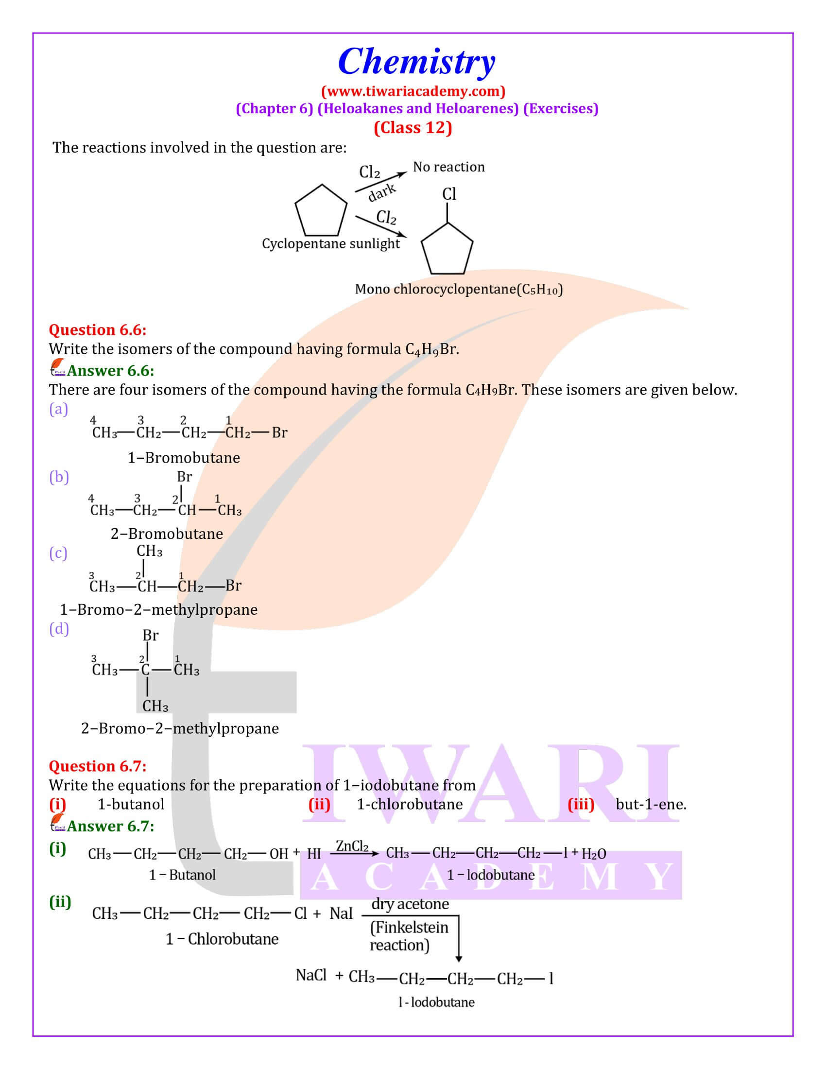 NCERT Solutions for Class 12 Chemistry Chapter 6 all questions