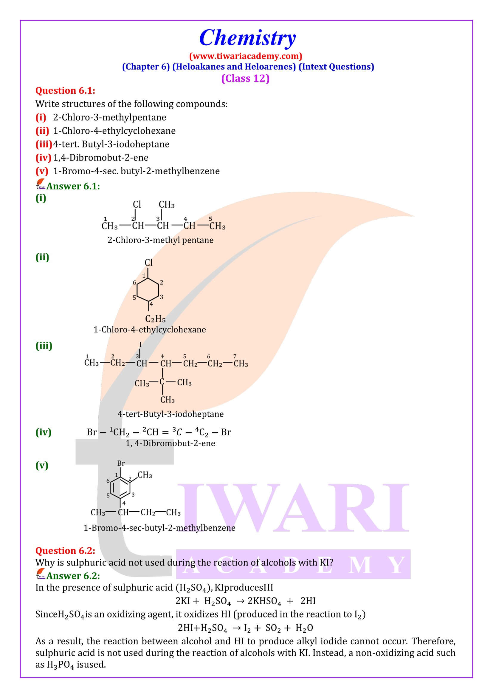 Class 12 Chemistry Chapter 6 Intext