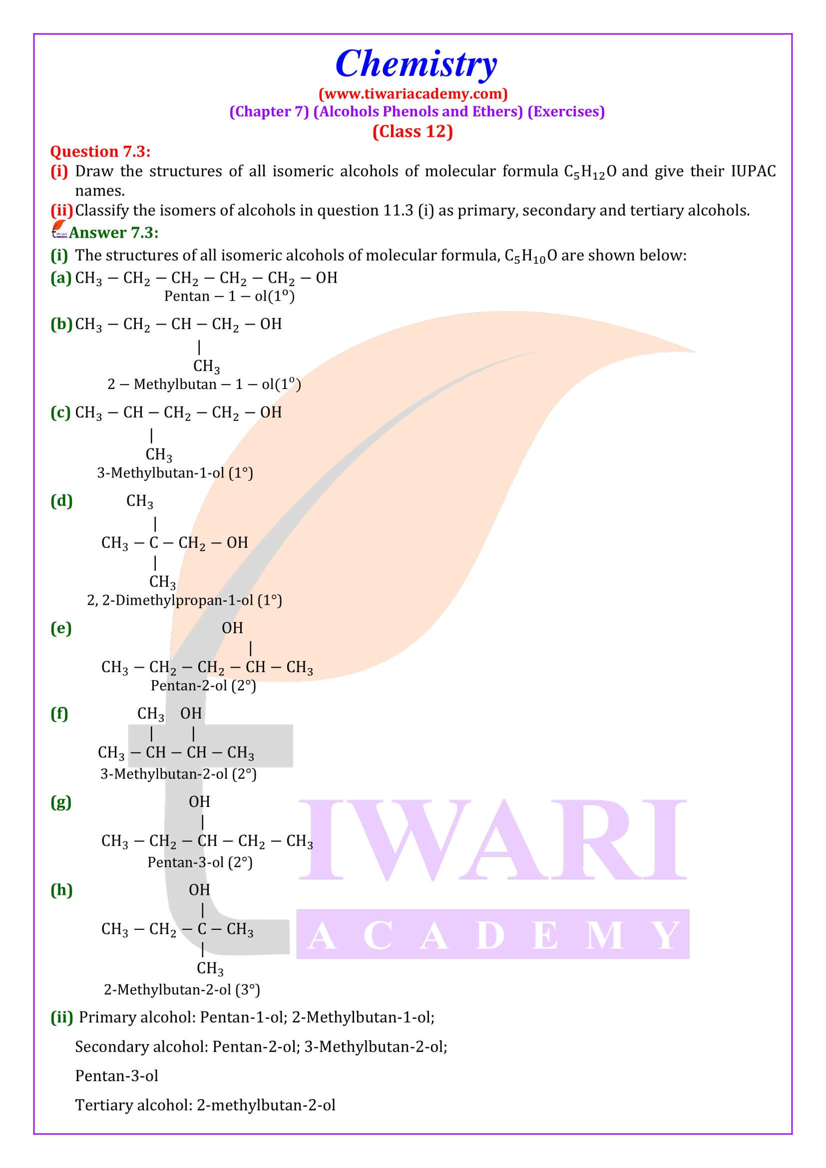 NCERT Solutions for Class 12 Chemistry Chapter 7 in English Medium