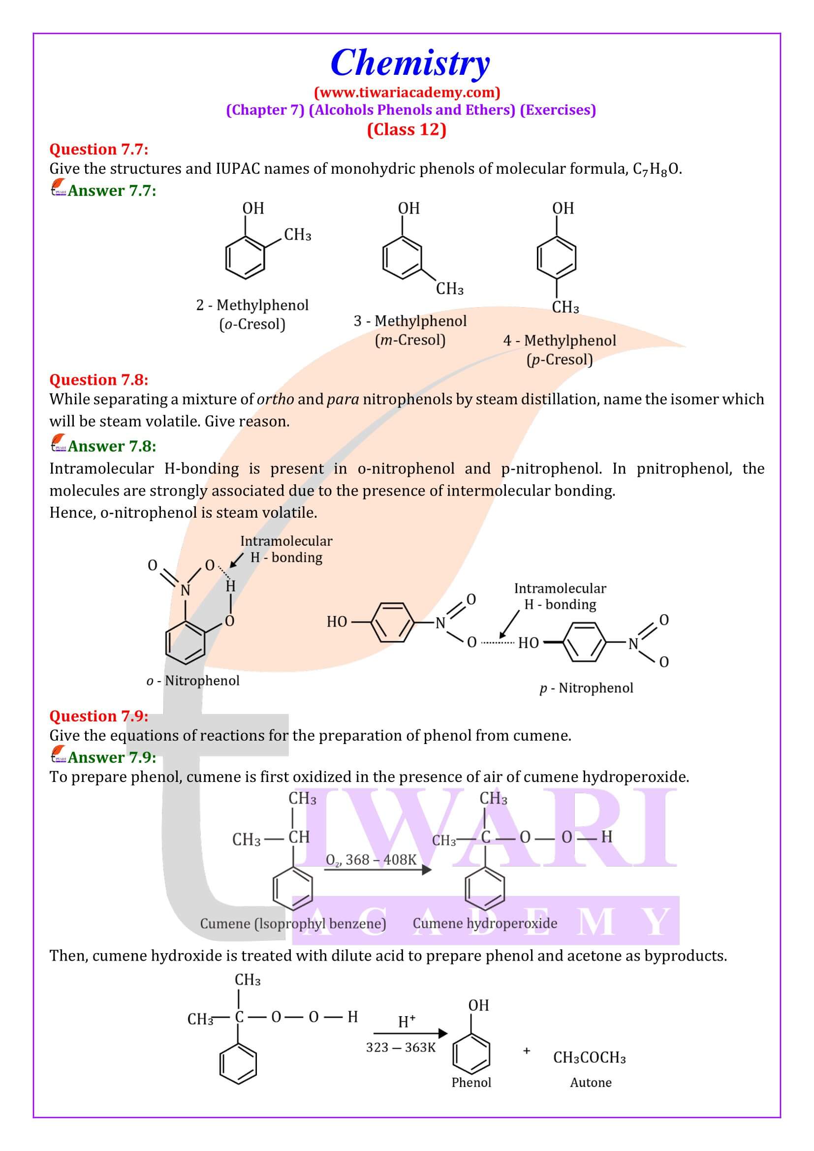 NCERT Solutions for Class 12 Chemistry Chapter 7 Answers