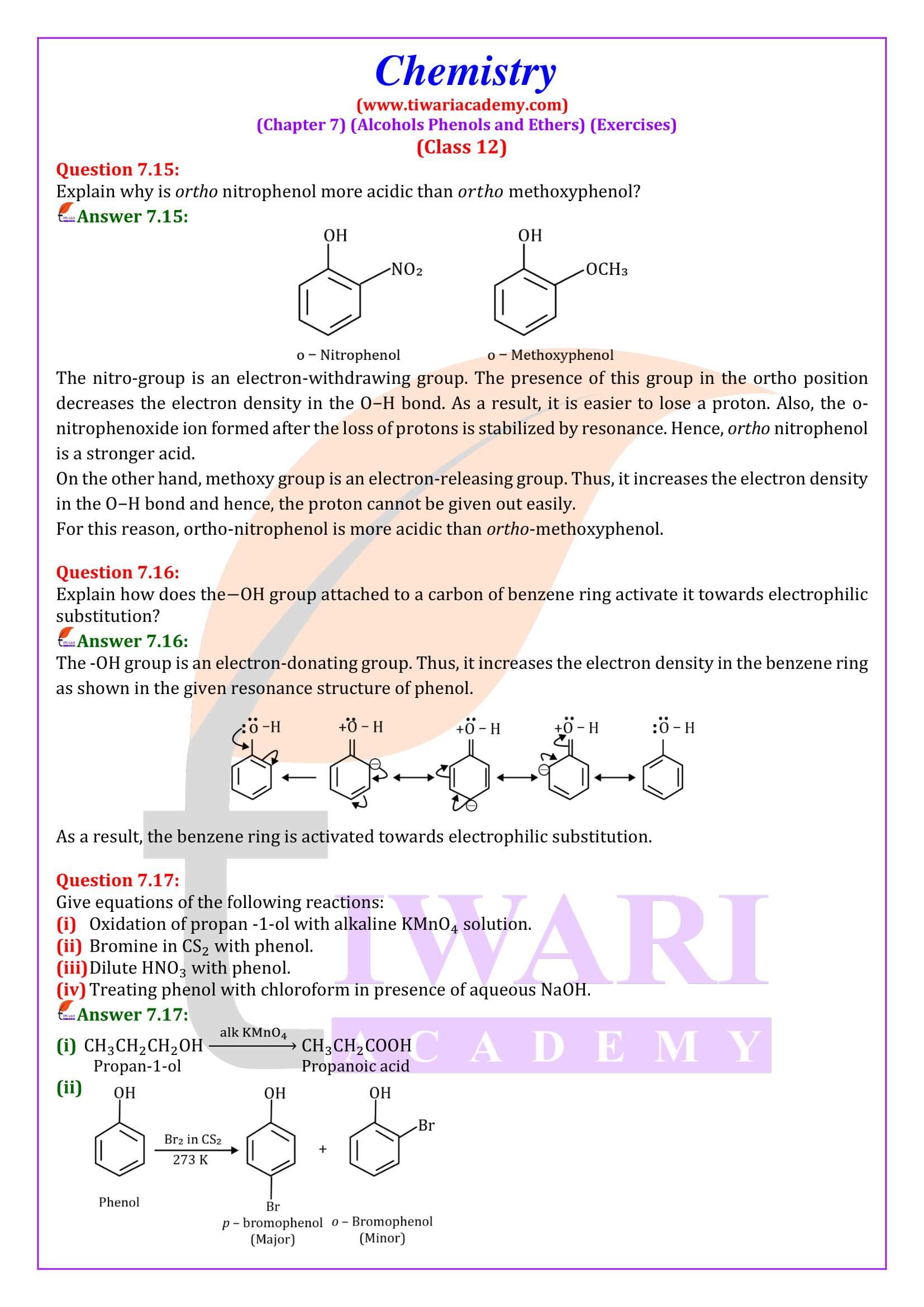 NCERT Solutions for Class 12 Chemistry Chapter 7 Exercises