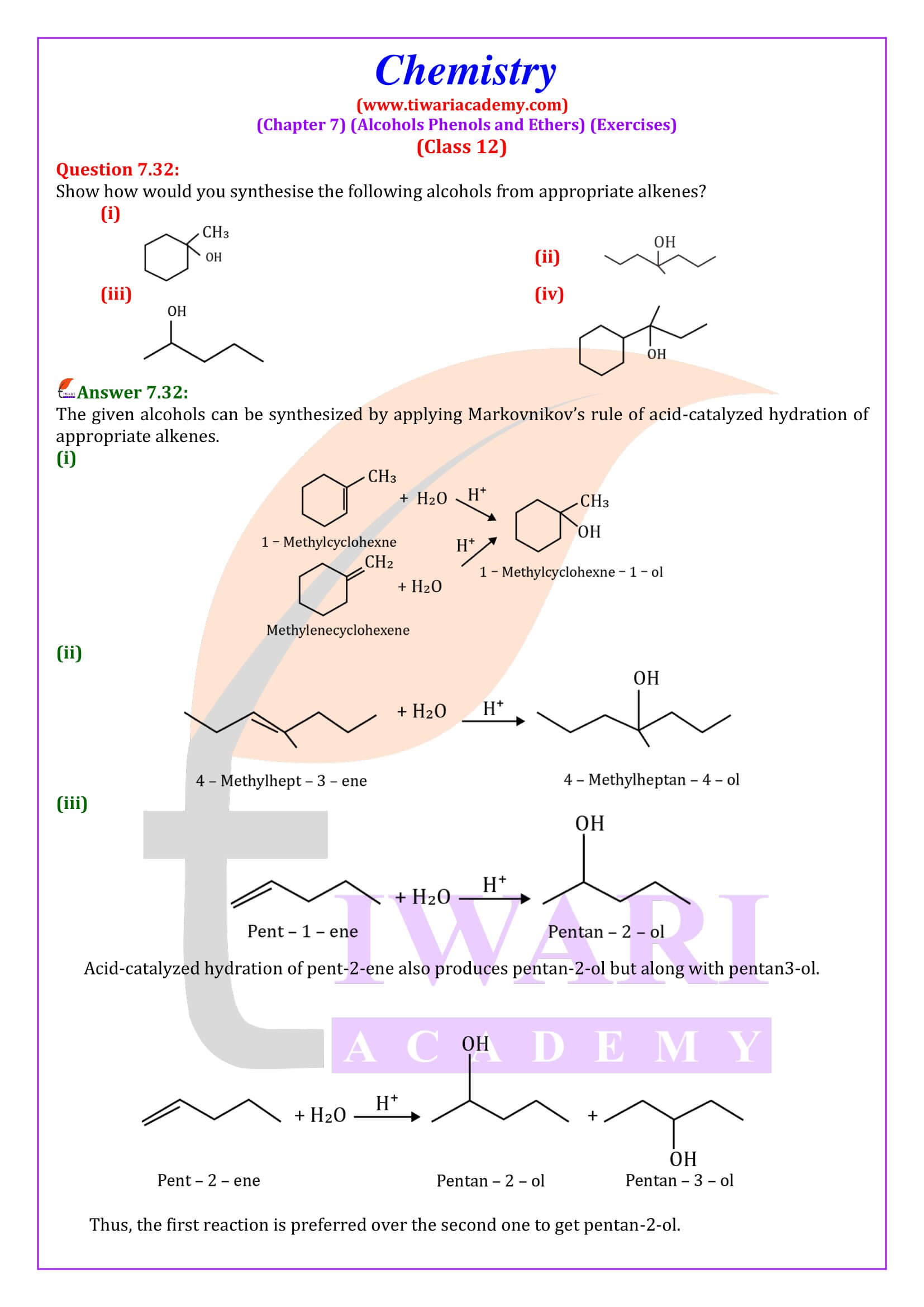 Class 12 Chemistry Chapter 7 Exercises solution