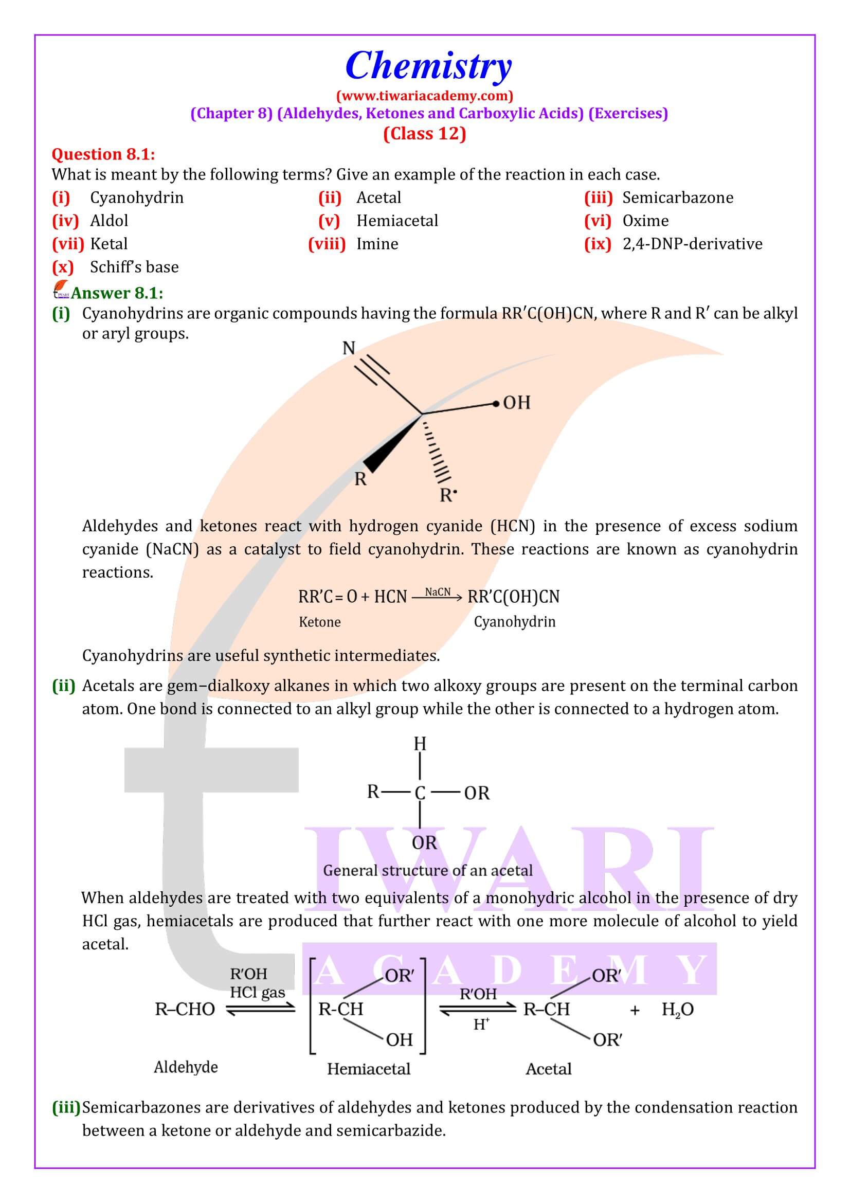 NCERT Solutions for Class 12 Chemistry Chapter 8 Aldehydes Ketones and Carboxylic Acids