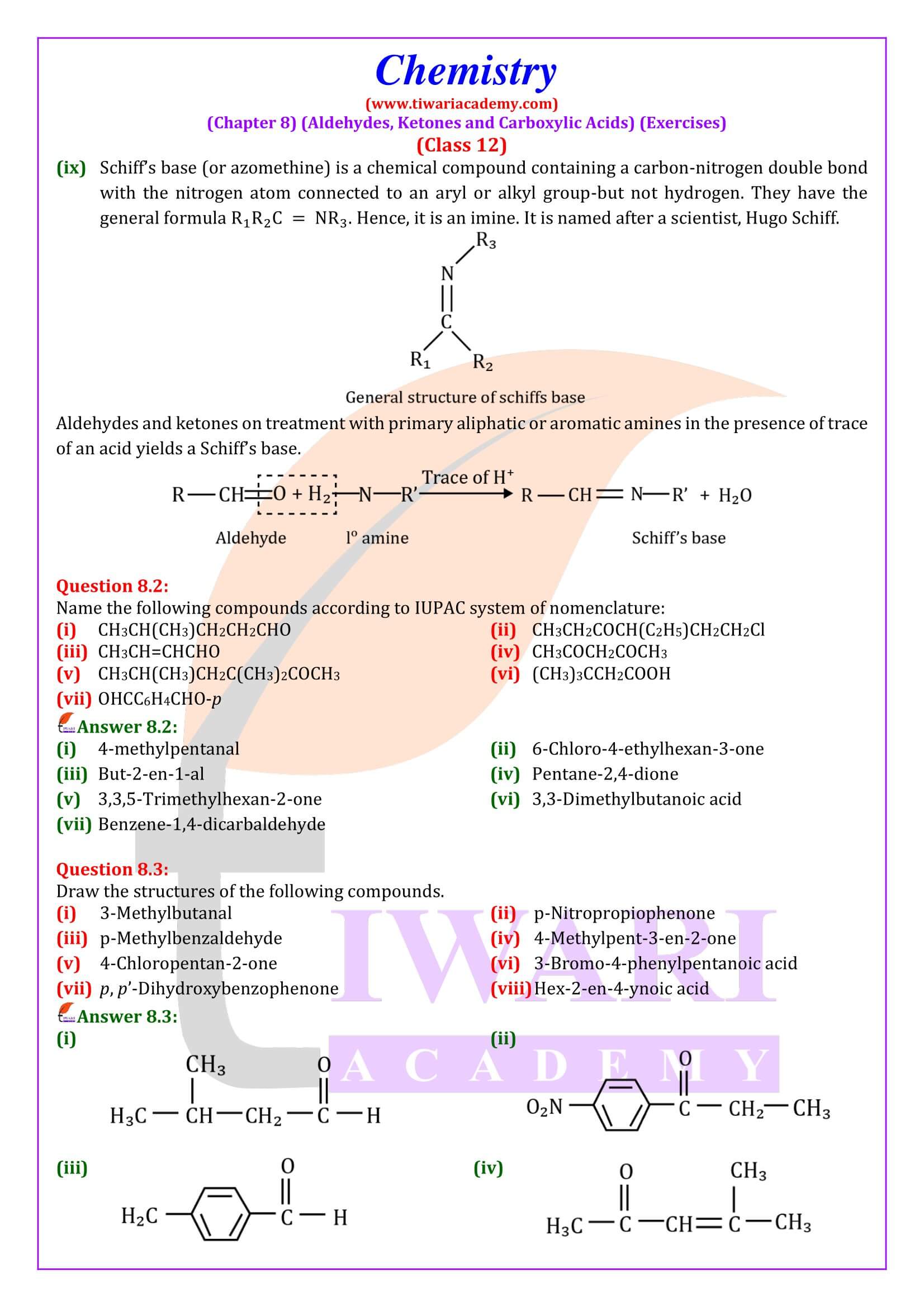 NCERT Solutions for Class 12 Chemistry Chapter 8 Answers