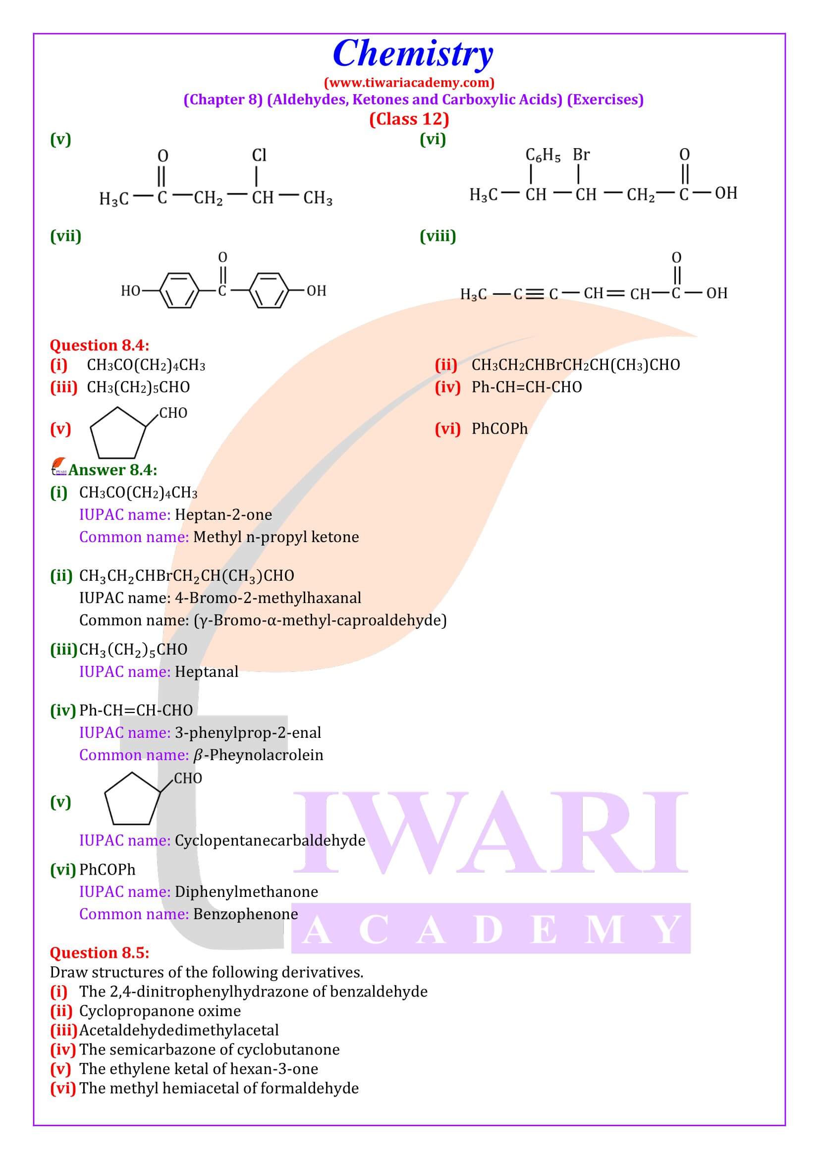 NCERT Solutions for Class 12 Chemistry Chapter 8 in English Medium