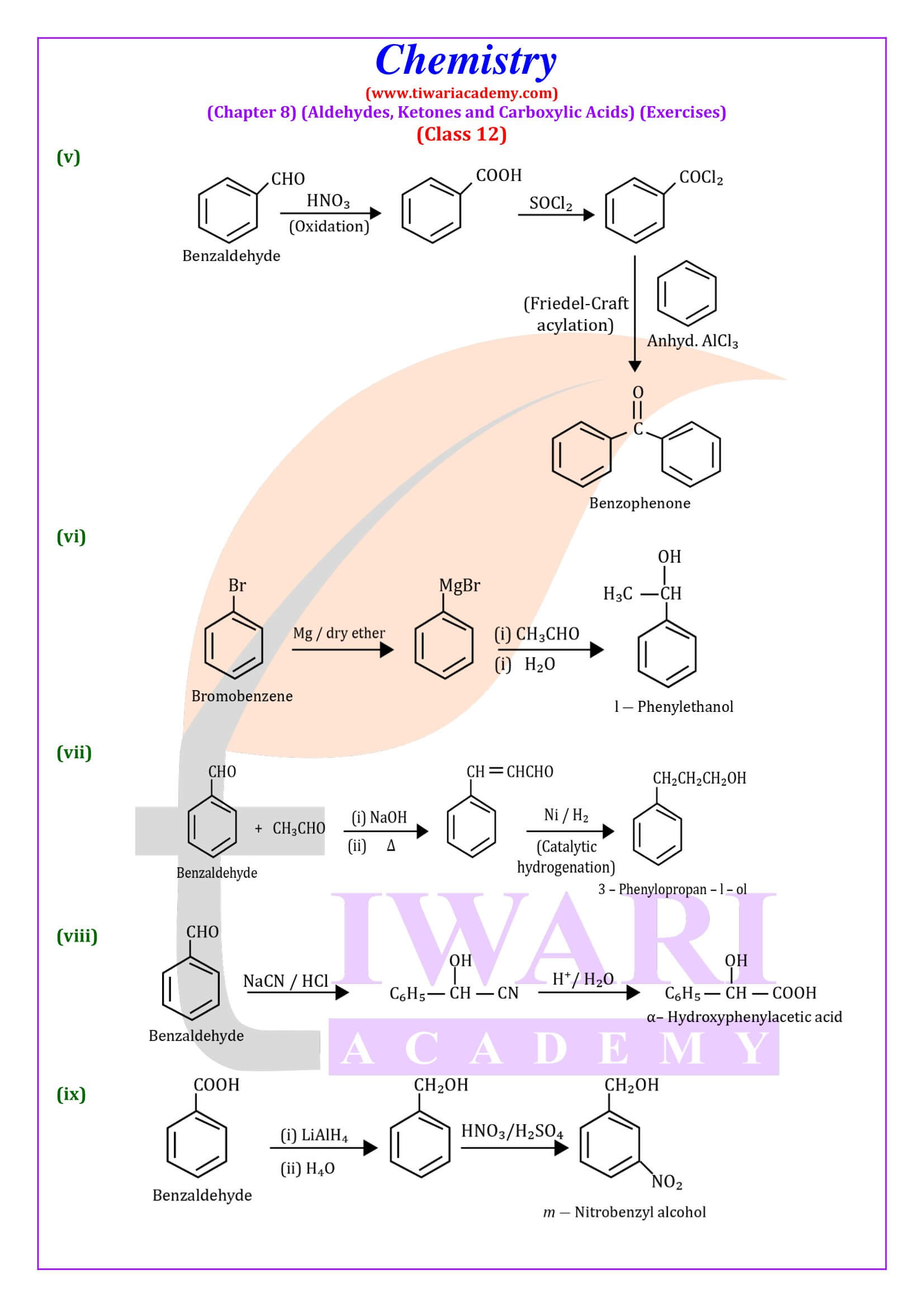 Class 12 Chemistry Chapter 8 Exercise Answers