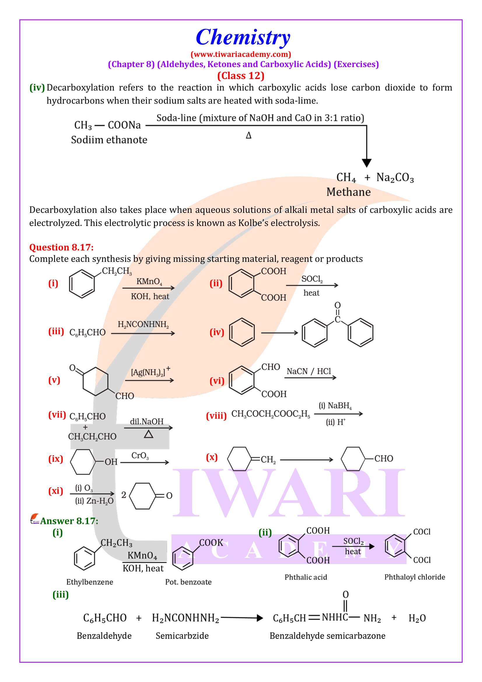 Class 12 Chemistry Chapter 8 Exercises Ans