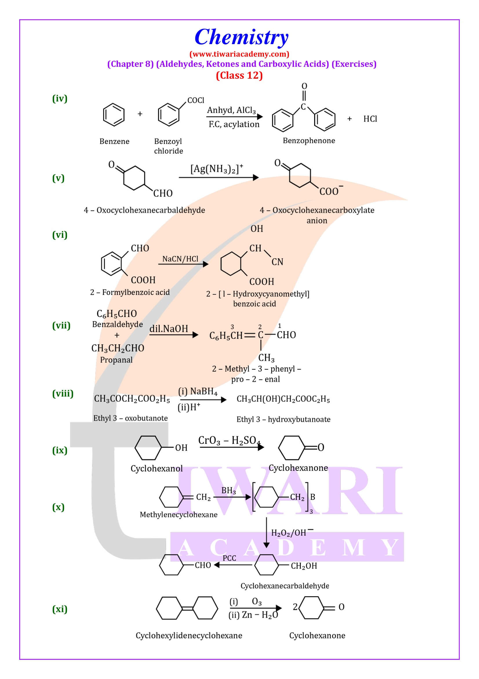 Class 12 Chemistry Chapter 8 Exercise Explanation