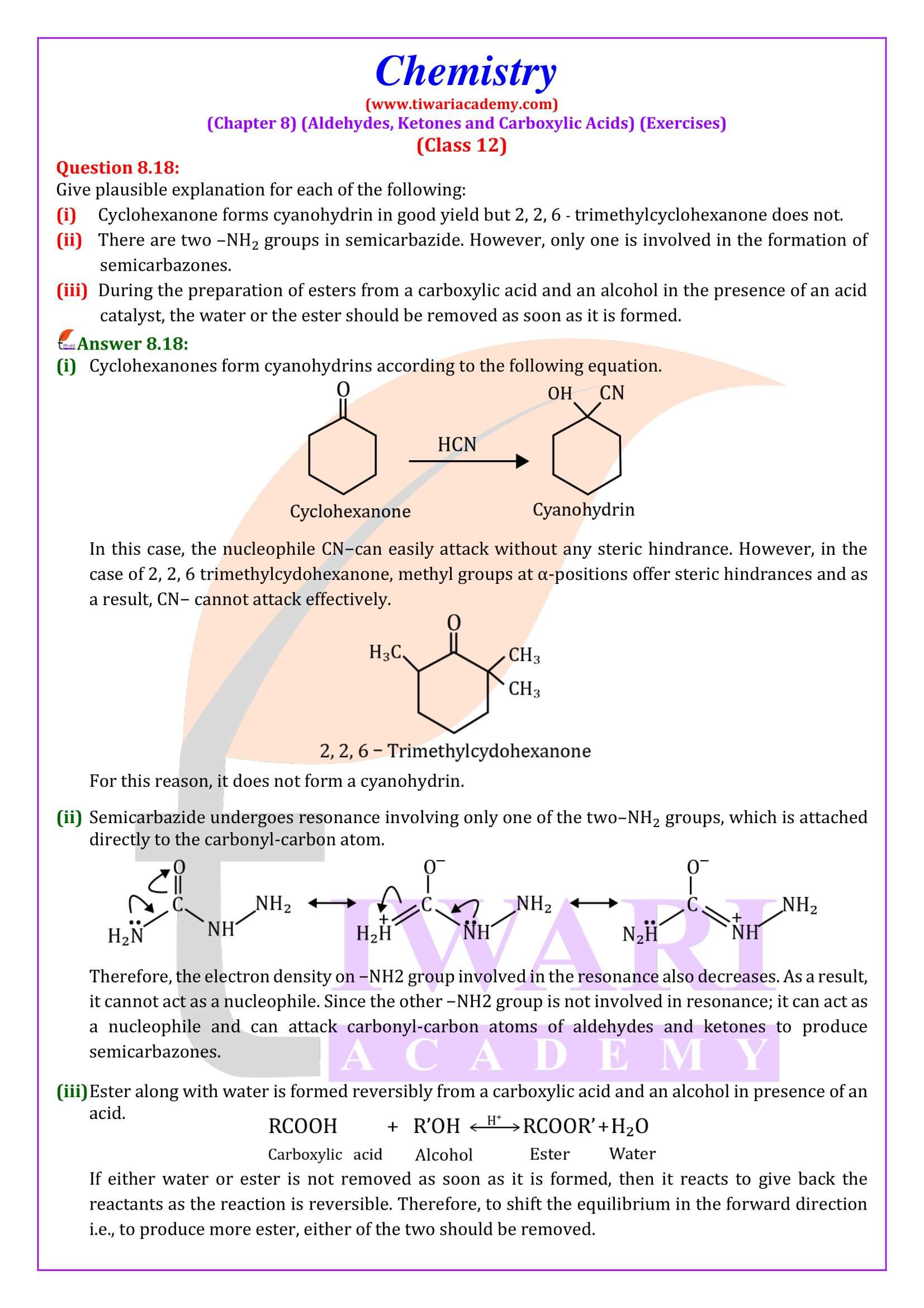 Class 12 Chemistry Chapter 8 Answers for new session