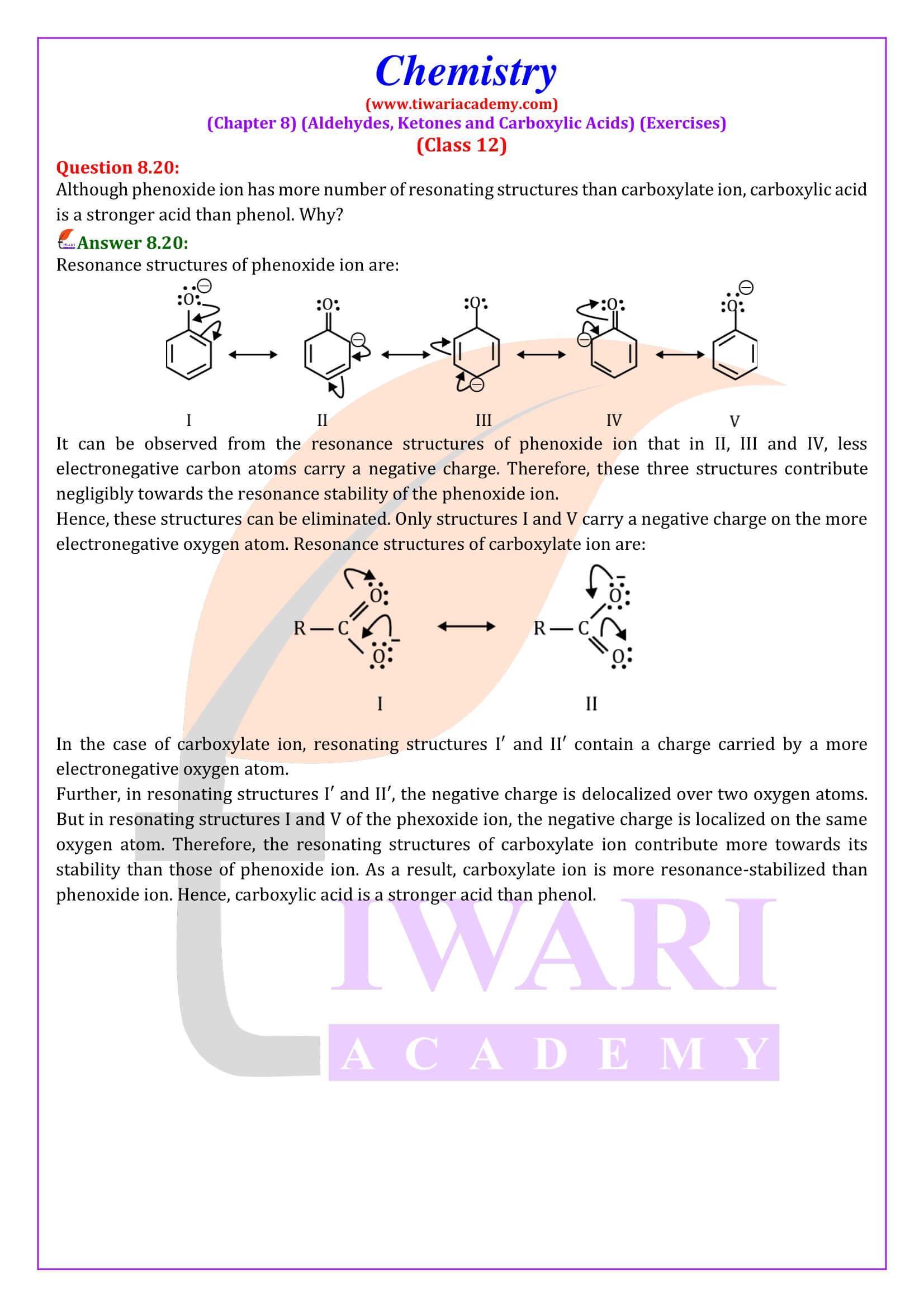 Class 12 Chemistry Chapter 8 all Question Answers