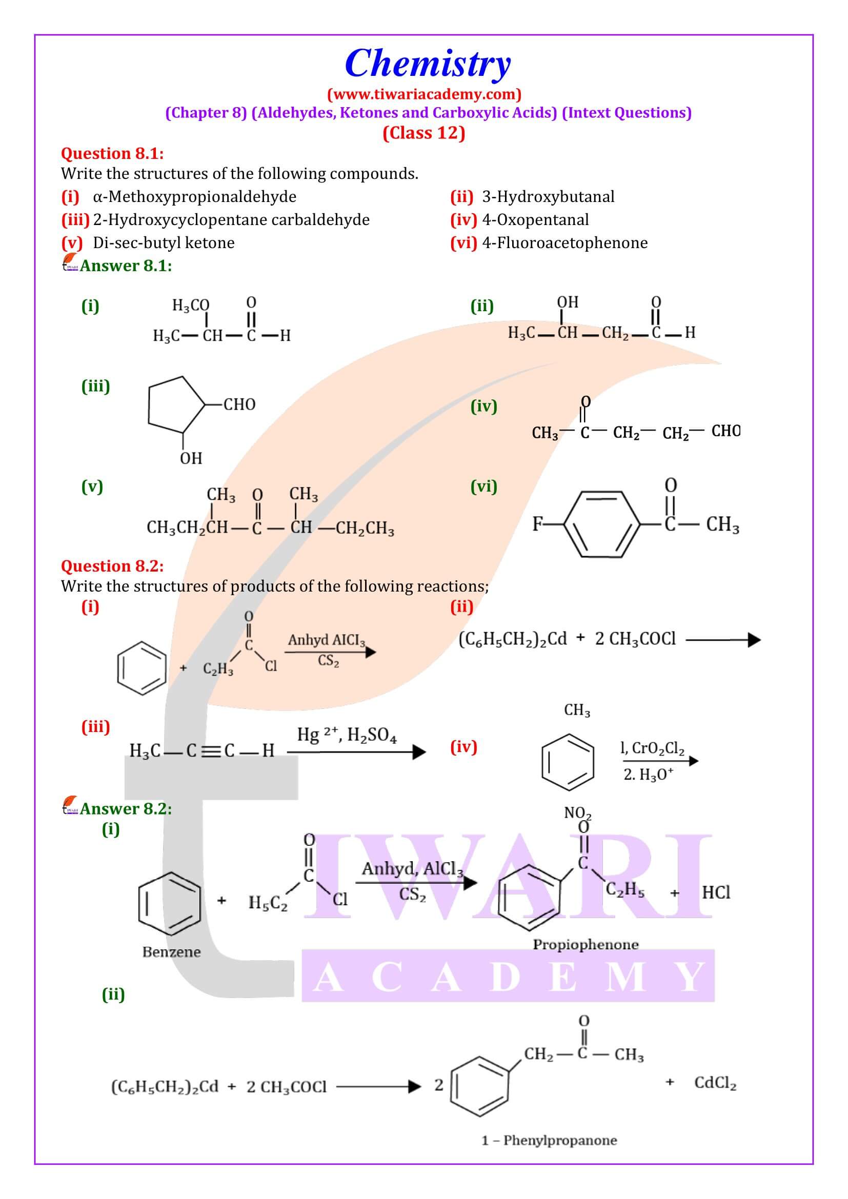 Class 12 Chemistry Chapter 8 Intext