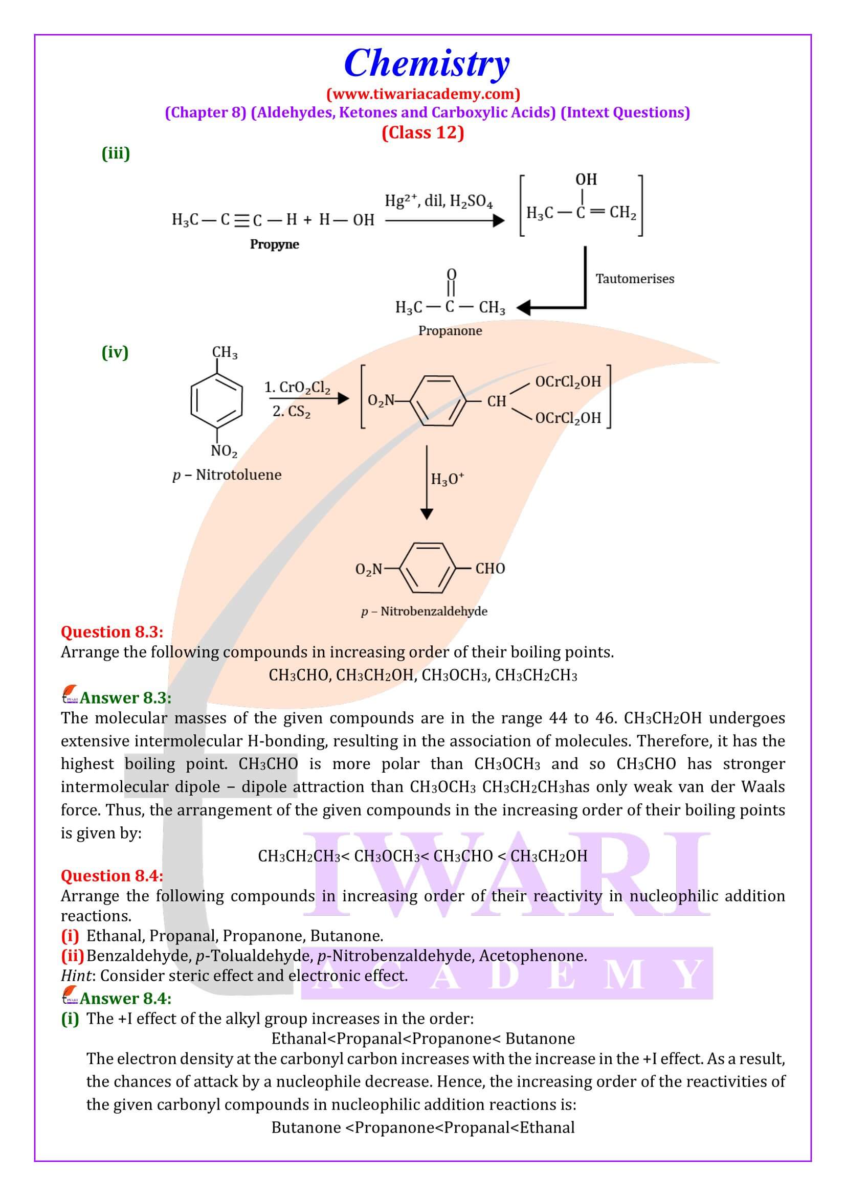 Class 12 Chemistry Chapter 8 Intext Question