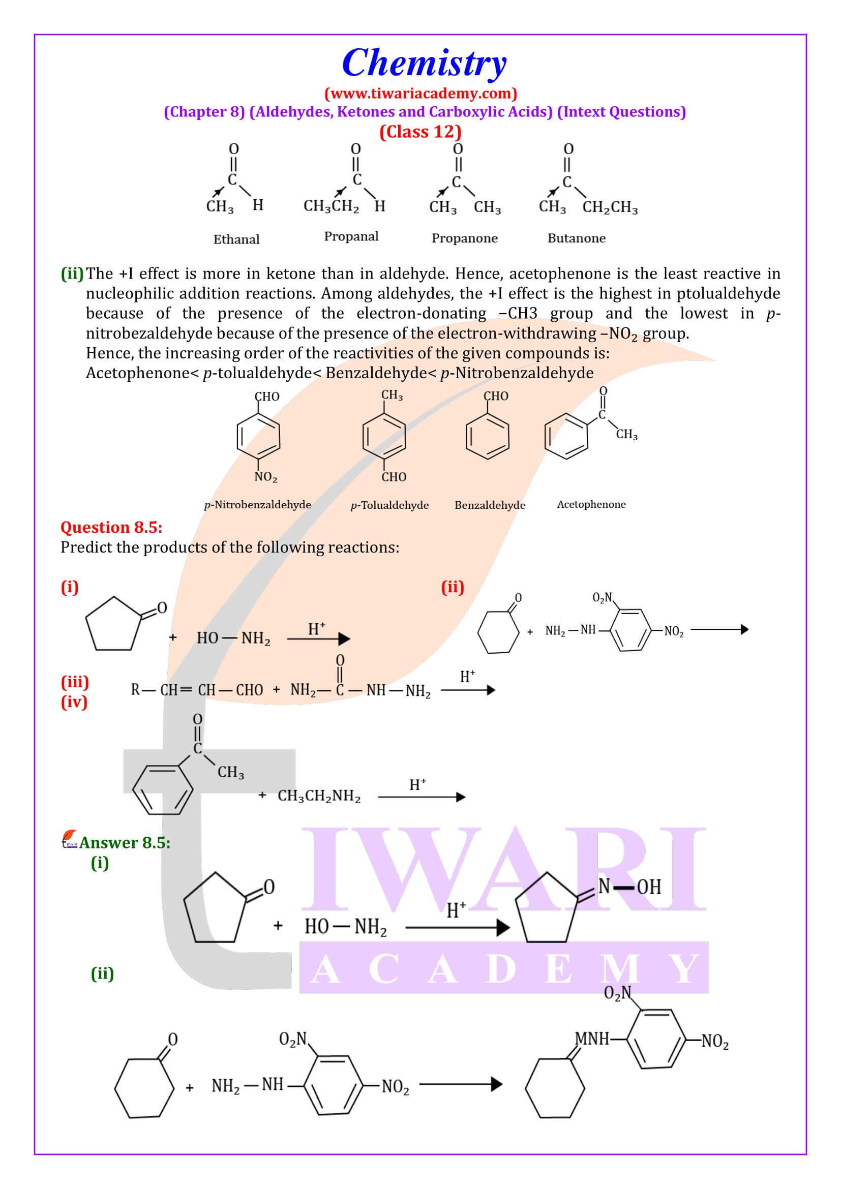 Class 12 Chemistry Chapter 8 Intext Answers