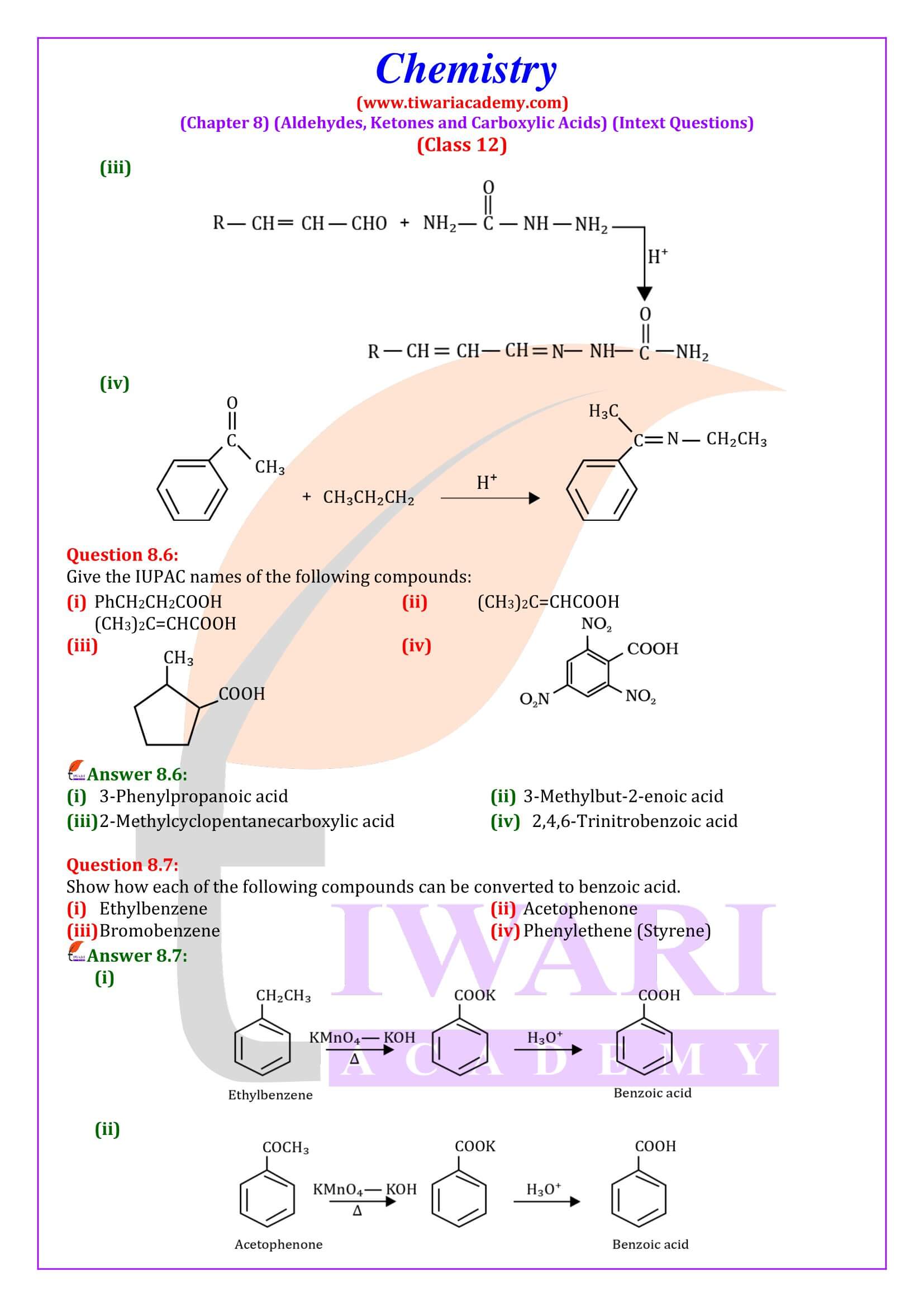 Class 12 Chemistry Chapter 8 Intext Solution