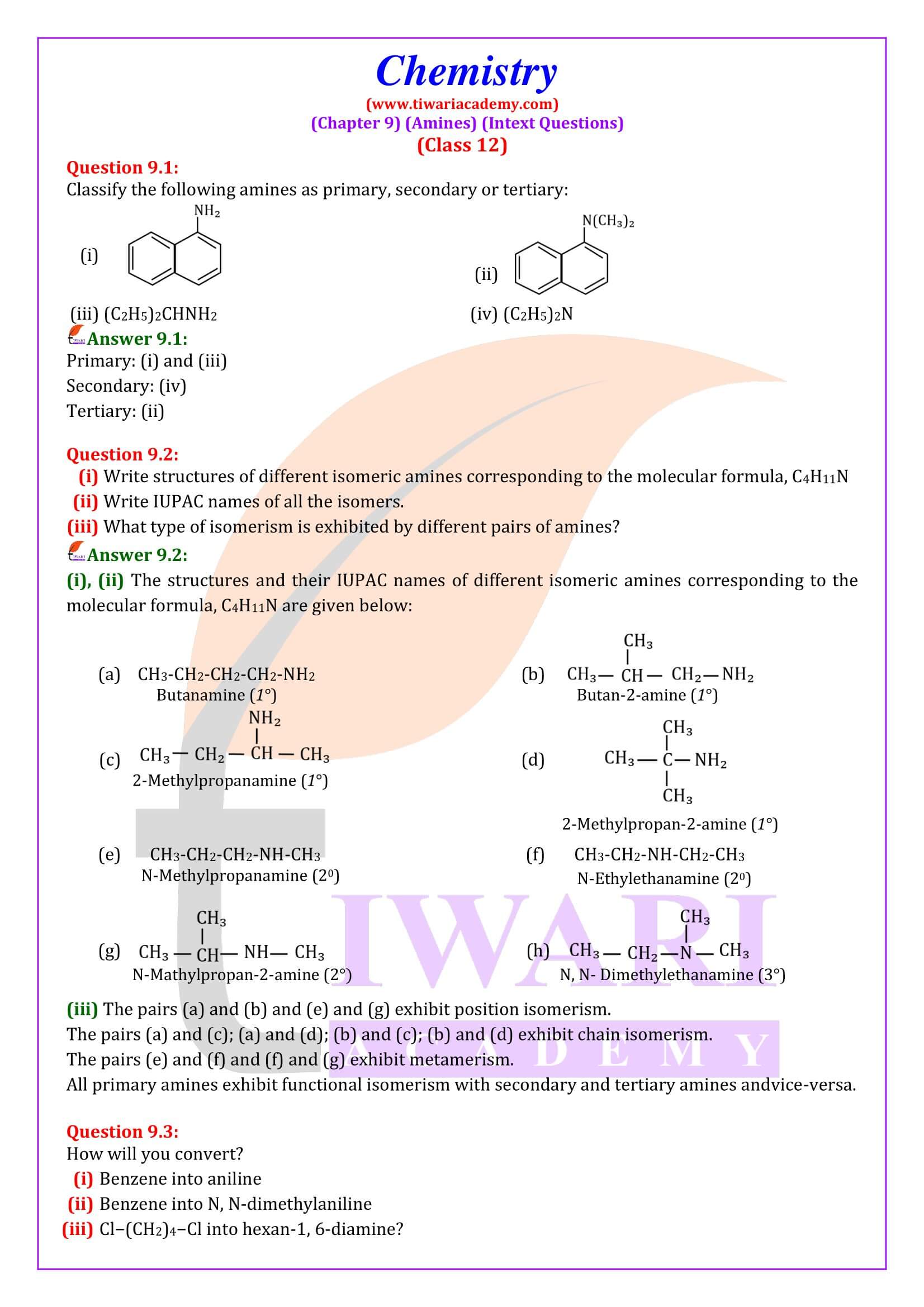 Class 12 Chemistry Chapter 9 Intext