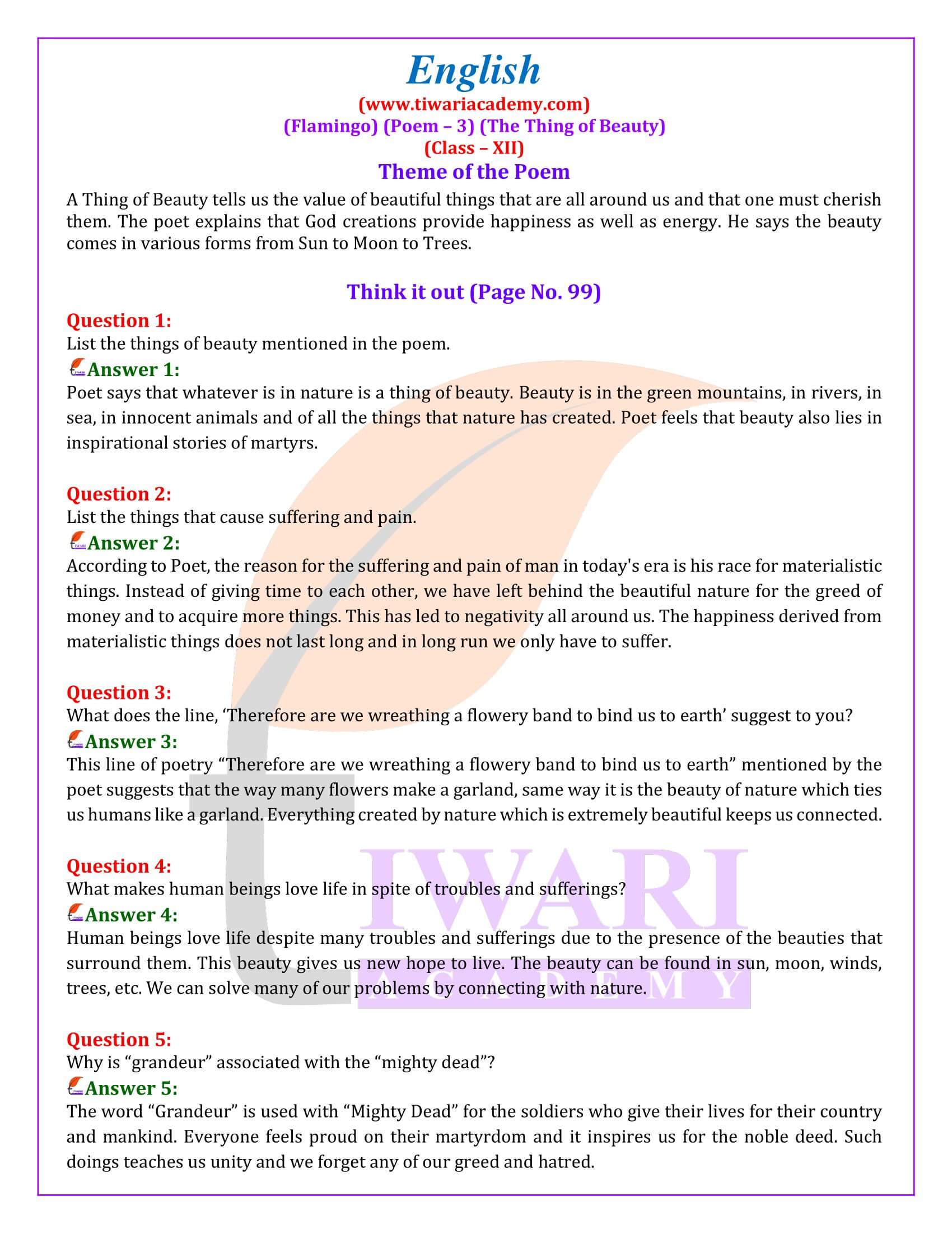 NCERT Solutions for Class 12 English Poem 3