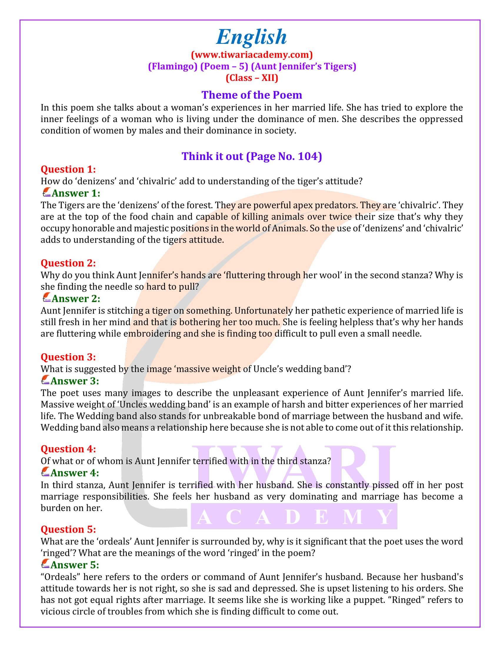 NCERT Solutions for Class 12 English Poem 5