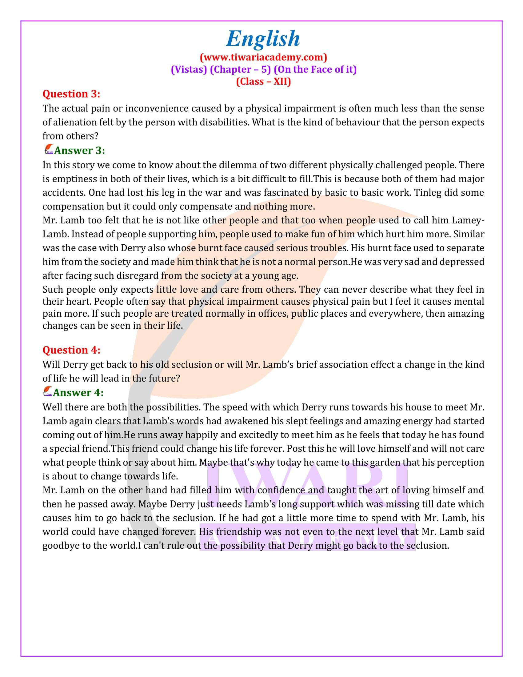 NCERT Solutions for Class 12 English Vistas Chapter 5 Answers