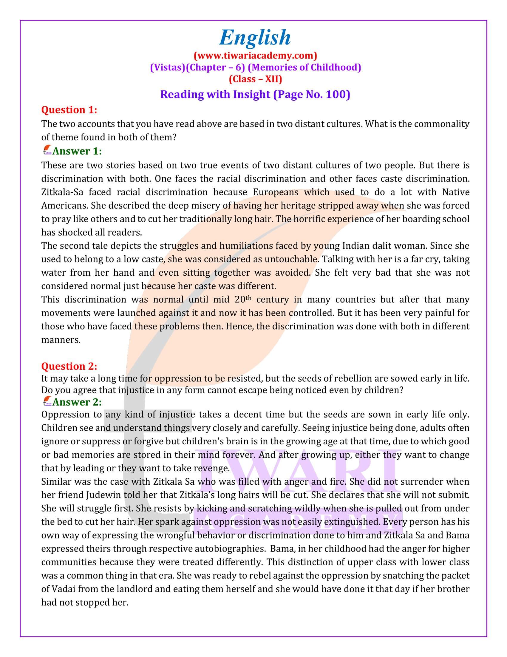 NCERT Solutions for Class 12 English Vistas Chapter 6