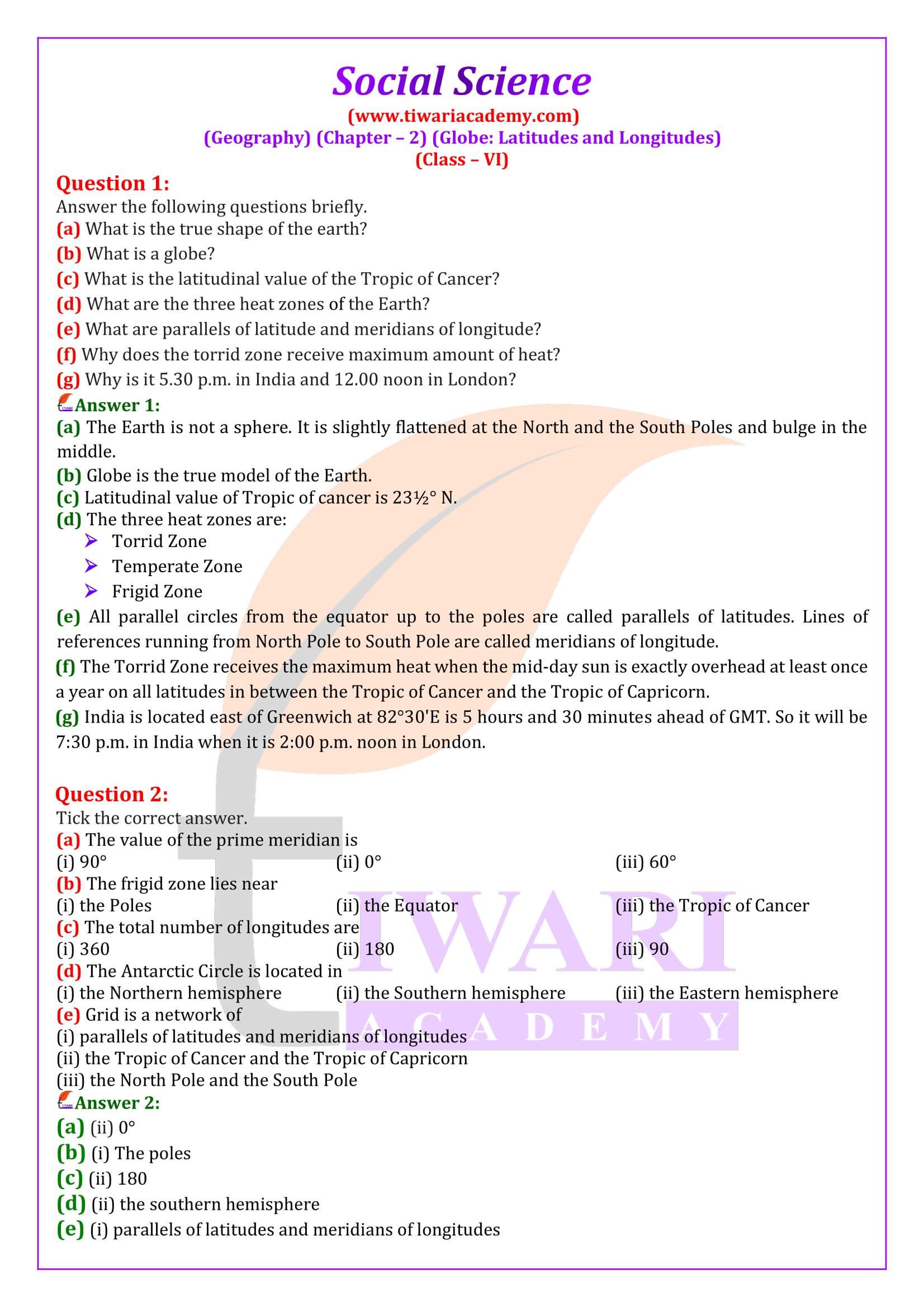 Class 6 Geography Chapter 2. Globe: Latitudes and Longitudes