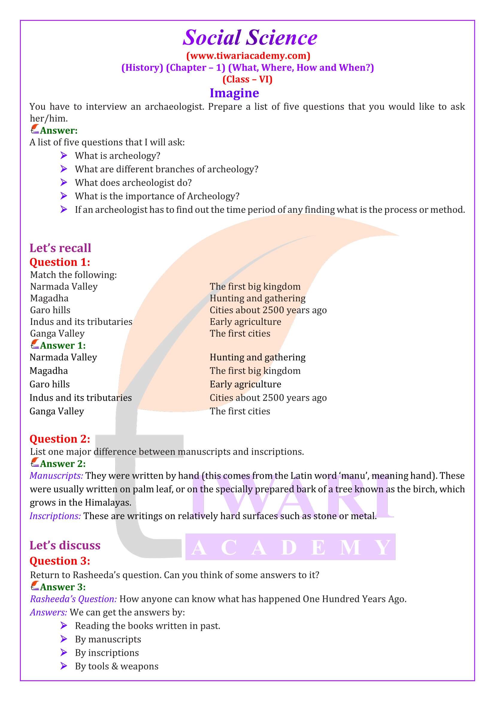 Class 6 History Chapter 1 What Where, How and When?