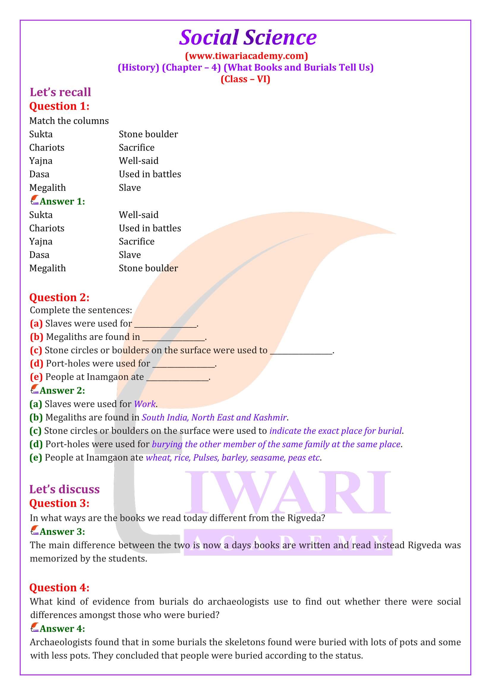 Class 6 History Chapter 4. What Books and Burials Tell Us