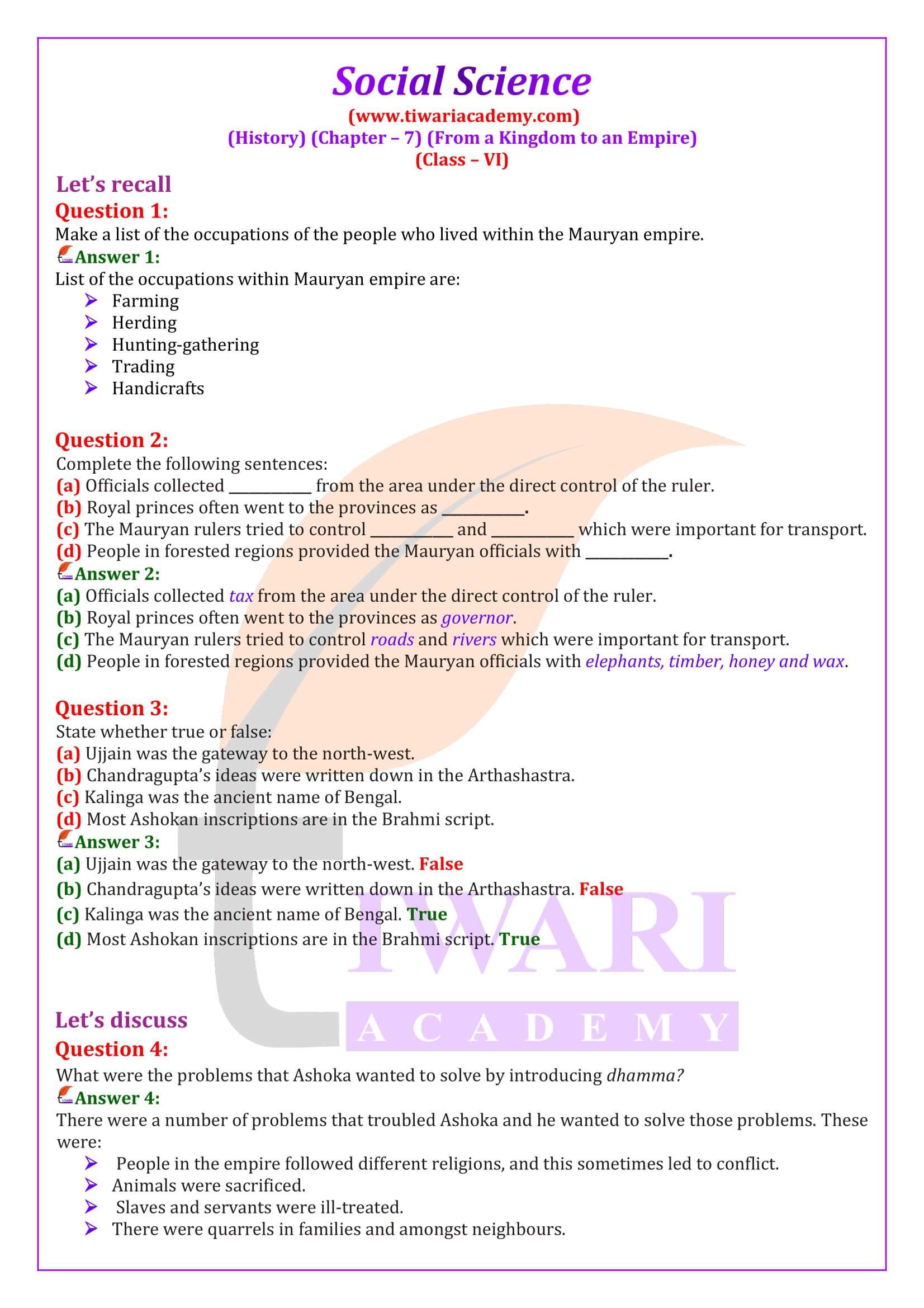 Class 6 History Chapter 7. From a Kingdom to an Empire